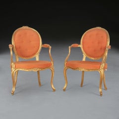 Pair of Geo III Giltwood Open Armchairs