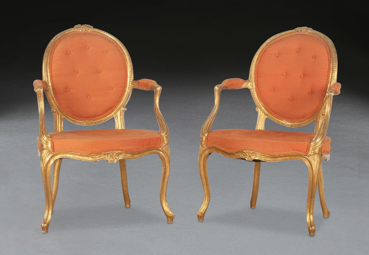George III Pair of Geo III Giltwood Open Armchairs For Sale