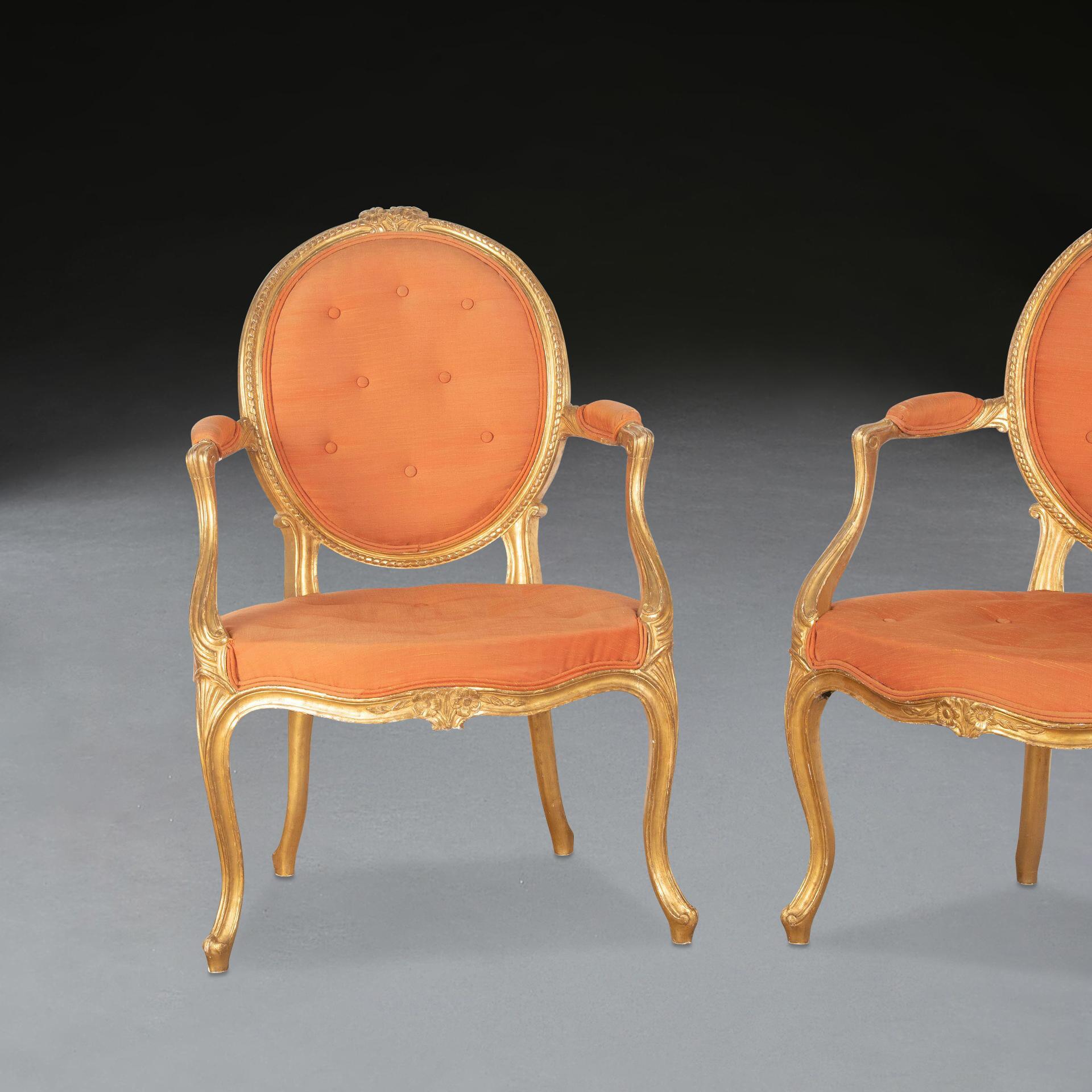 Pair of Geo III Giltwood Open Armchairs In Good Condition For Sale In Shipston-On-Stour, GB