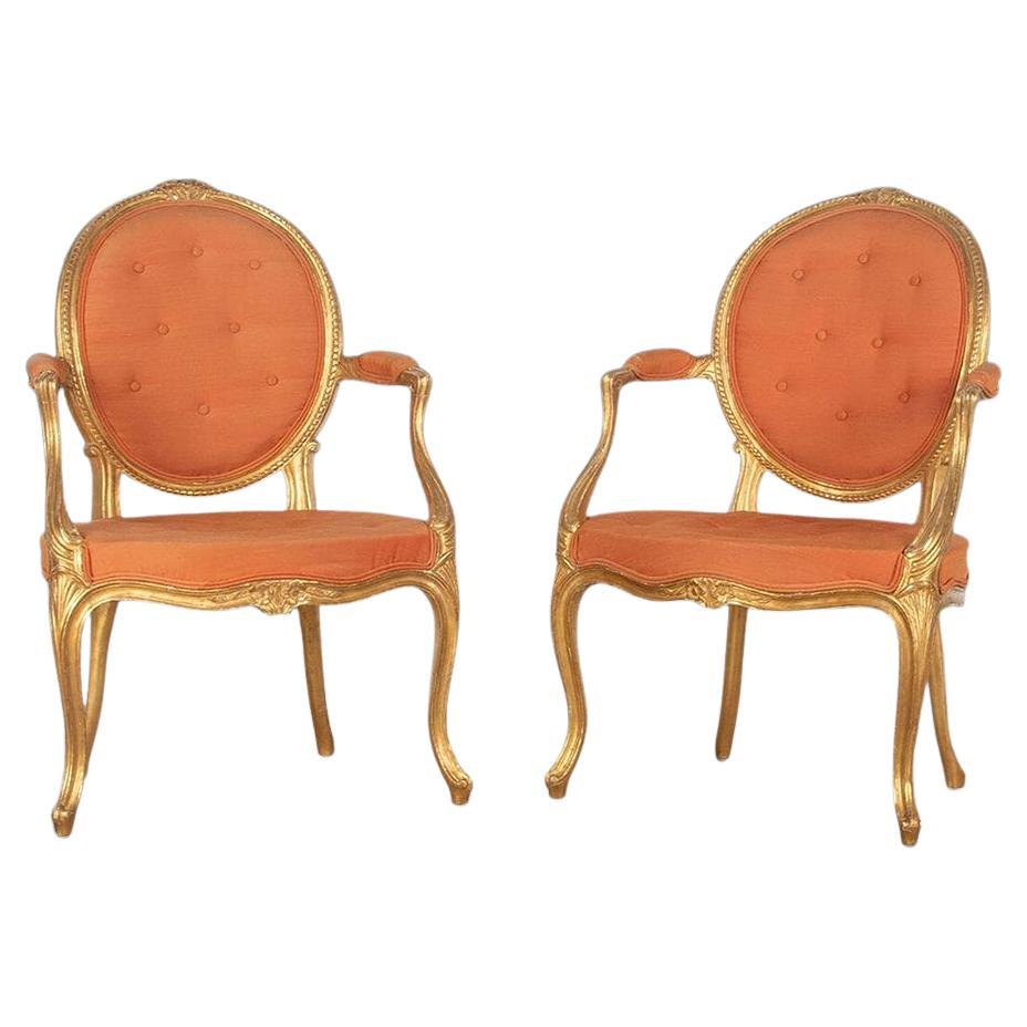 Pair of Geo III Giltwood Open Armchairs For Sale