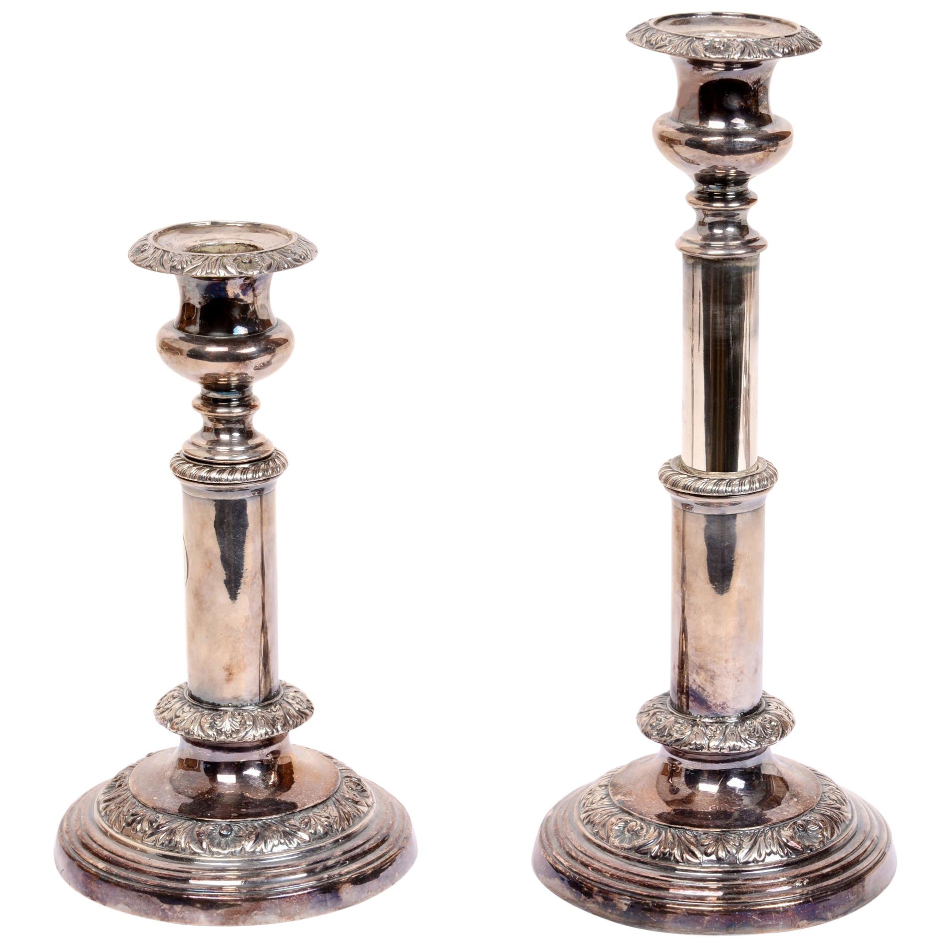 Pair of Geo III Sheffield Telescopic Candlesticks, circa 1815, by T&J Creswick