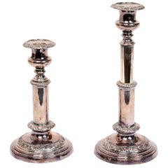 Antique Pair of Geo III Sheffield Telescopic Candlesticks, circa 1815, by T&J Creswick