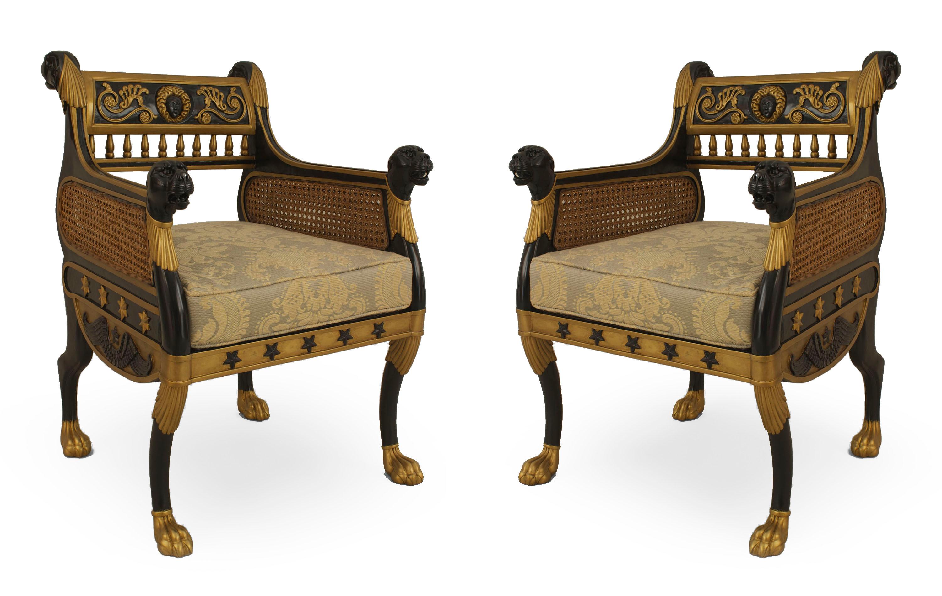 Paar englische Regency-Sessel von Geo Smith aus ebonisiertem Bergére im Angebot 5