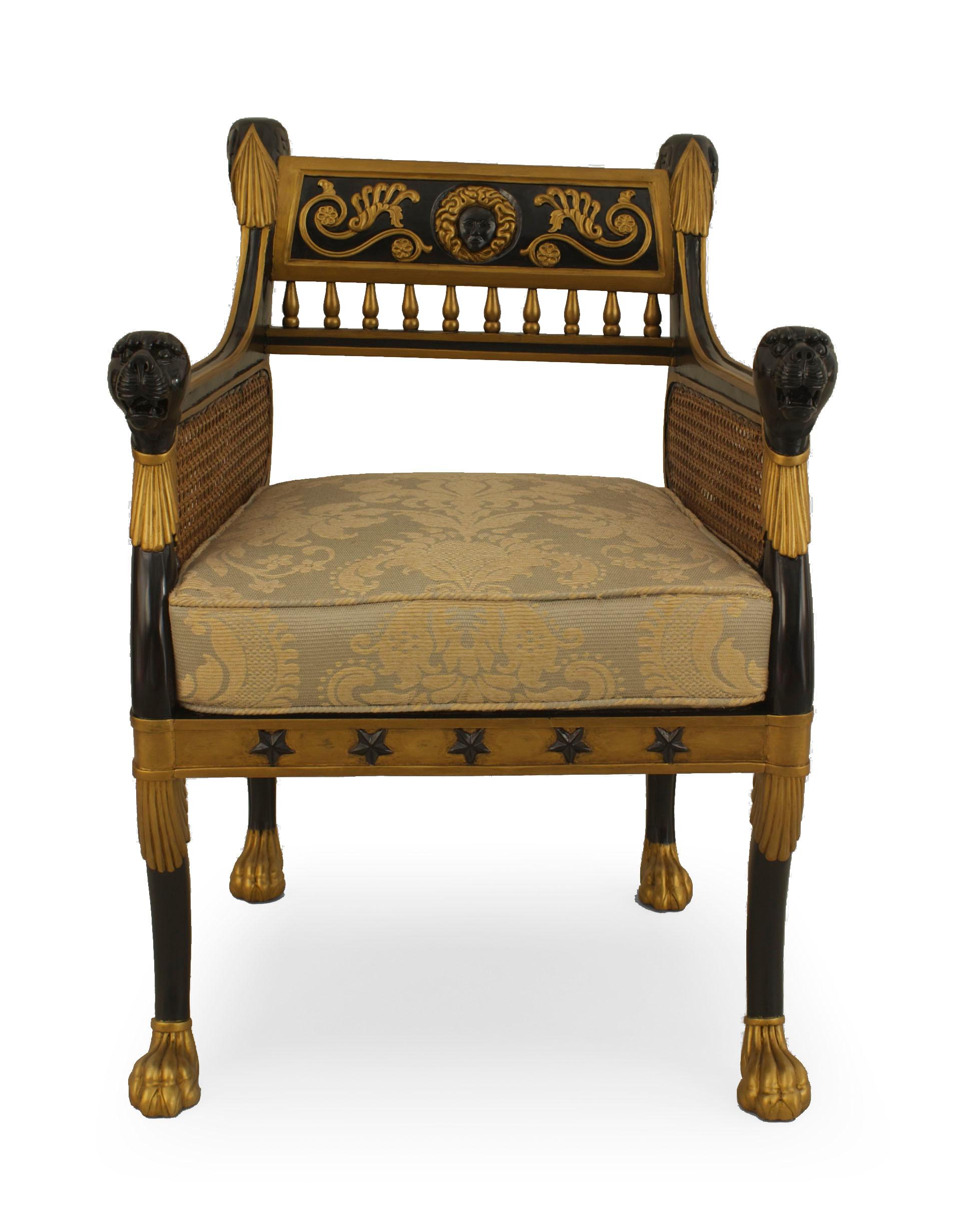 Paar englische Regency-Sessel von Geo Smith aus ebonisiertem Bergére (20. Jahrhundert) im Angebot