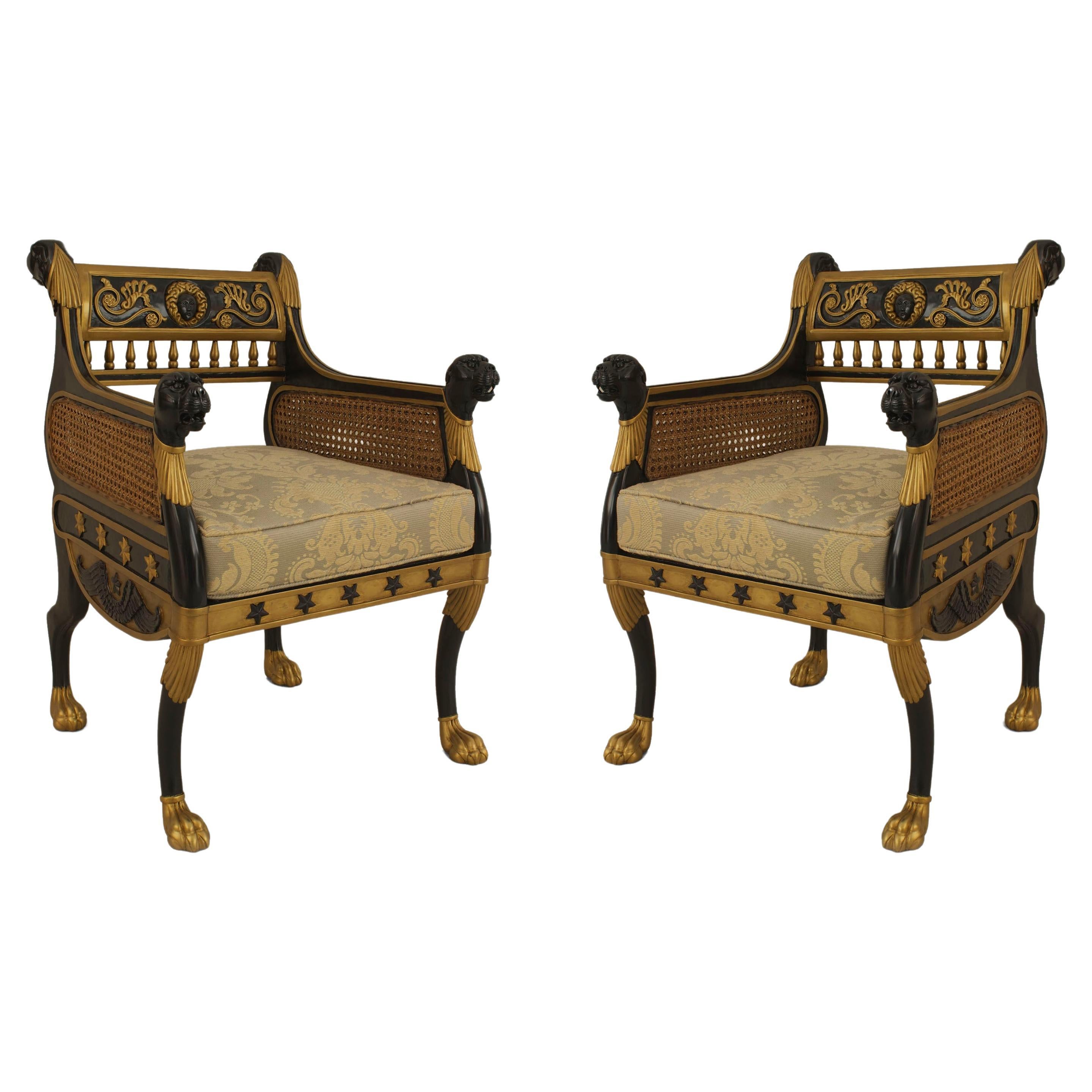 Paar englische Regency-Sessel von Geo Smith aus ebonisiertem Bergére im Angebot