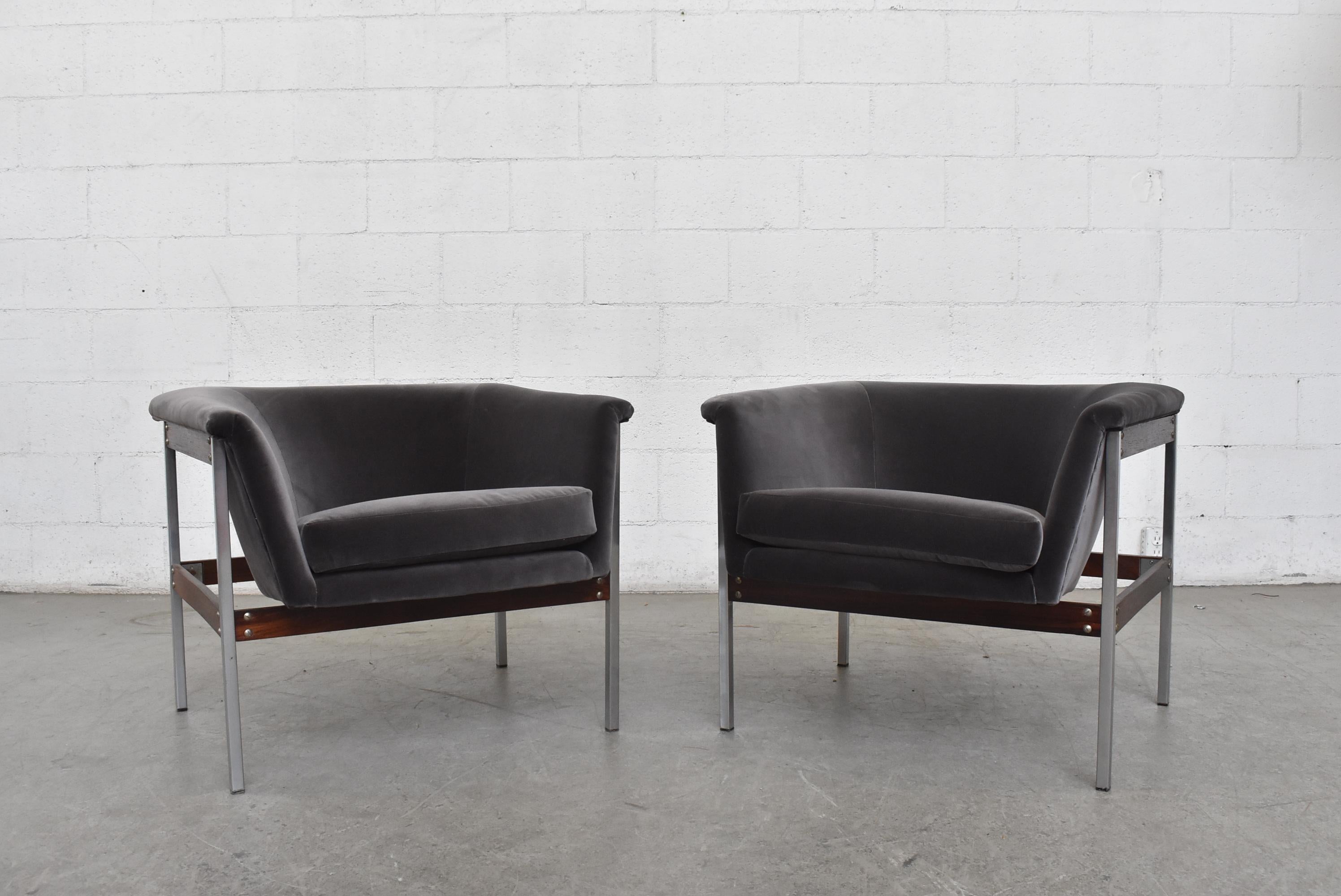 Mid-Century Modern Pair of Geoffrey Harcourt Grey Velvet Lounge Chairs