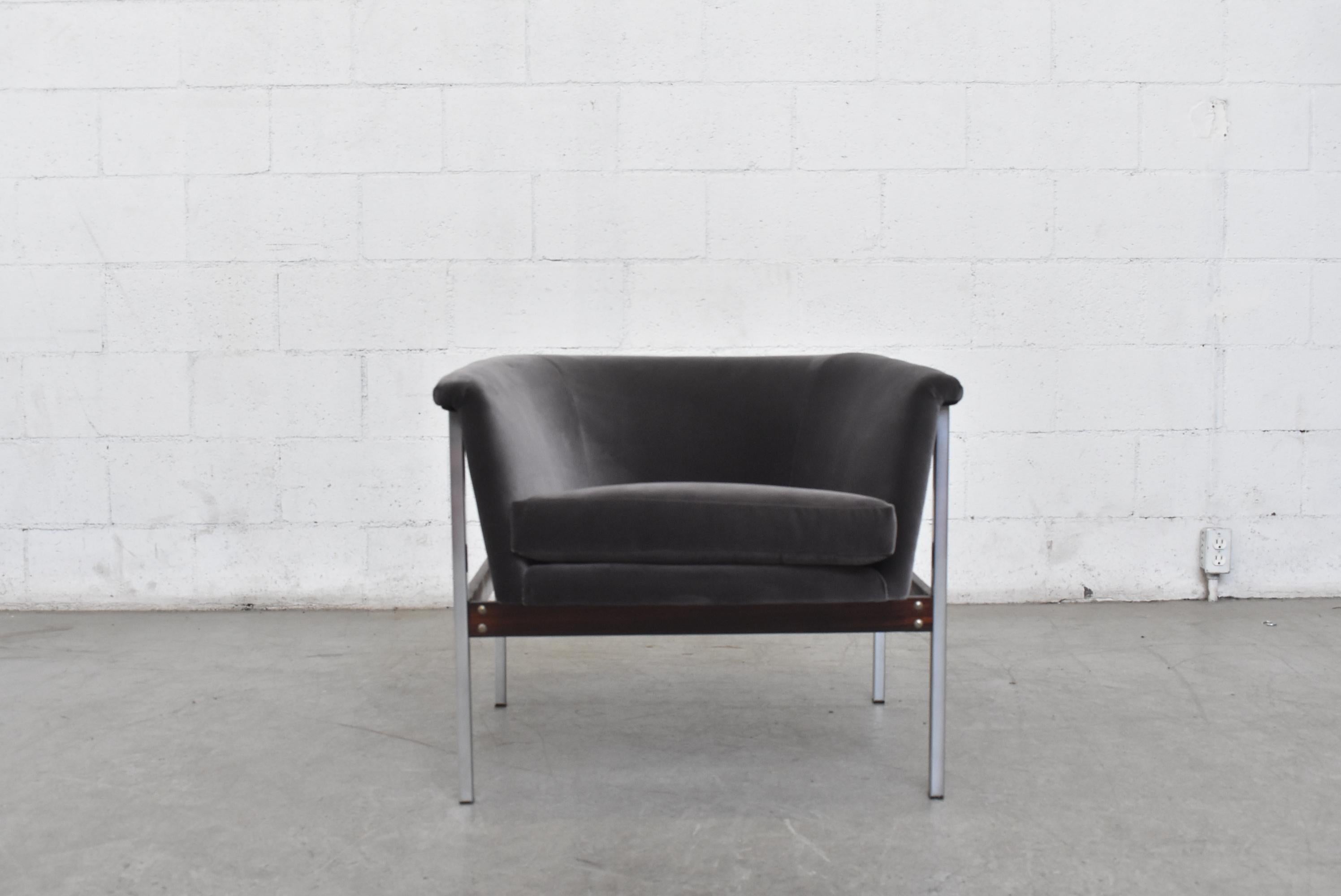 Dutch Pair of Geoffrey Harcourt Grey Velvet Lounge Chairs