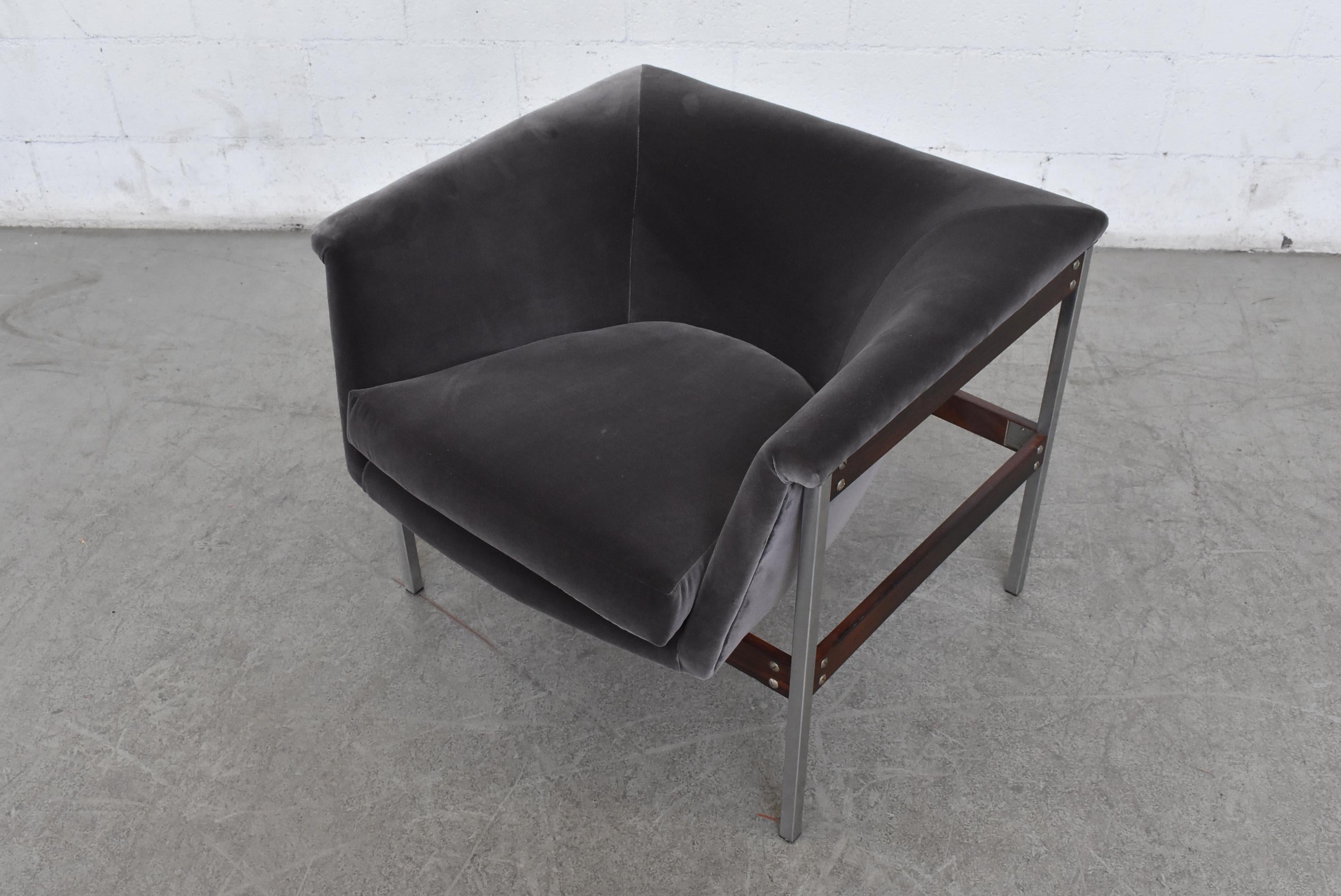 Pair of Geoffrey Harcourt Grey Velvet Lounge Chairs 3
