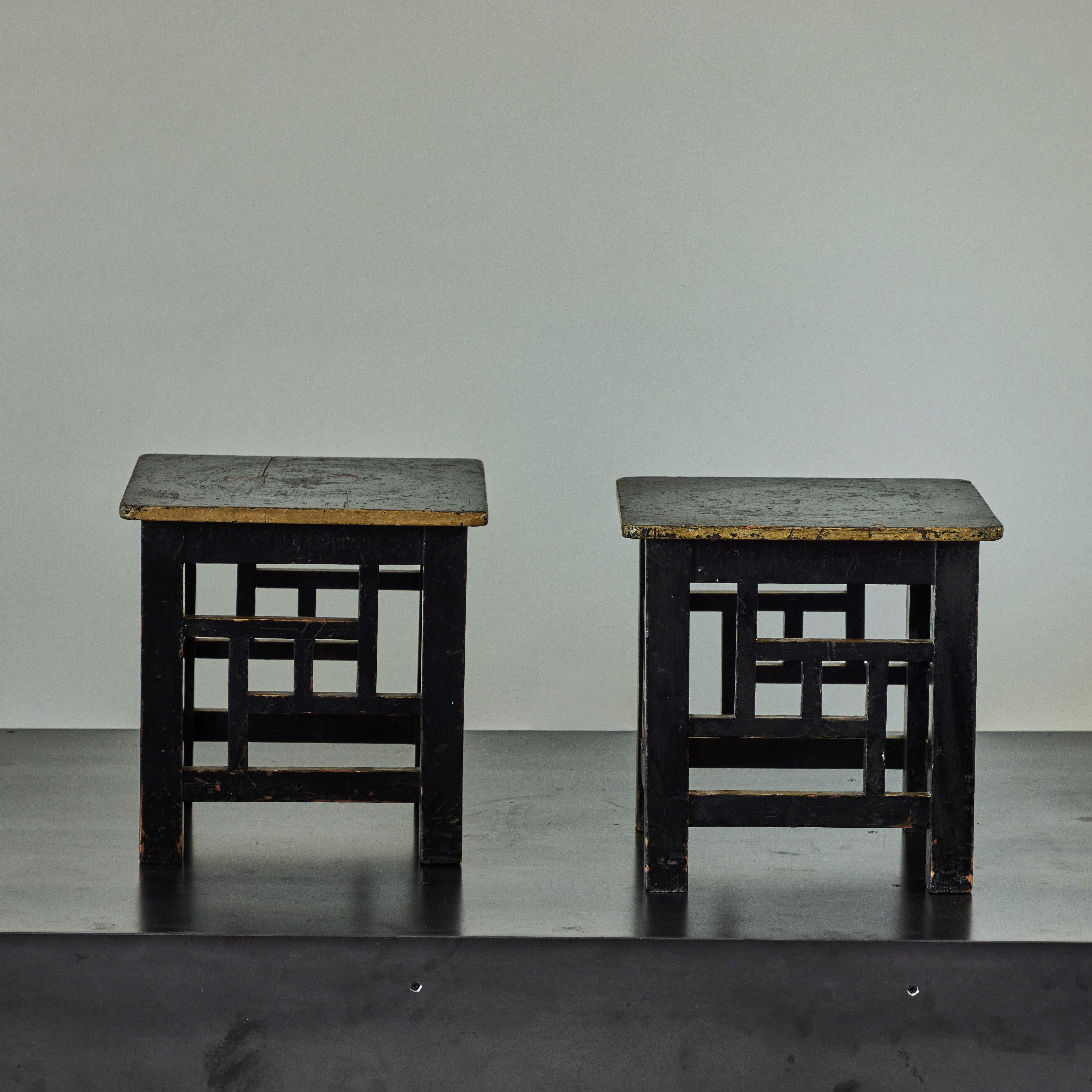 Aesthetic Movement Pair of Geometric 19th Century Wood Occasional Tables For Sale