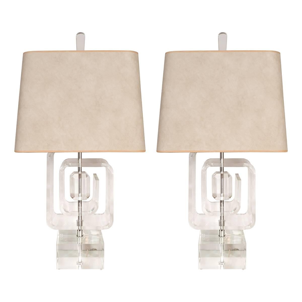 Pair of Geometric Acrylic Table Lamps For Sale at 1stDibs