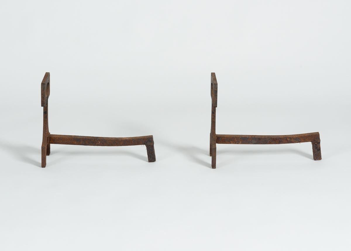 Mid-Century Modern Pair of Geometric Andirons, Mid-20th Century