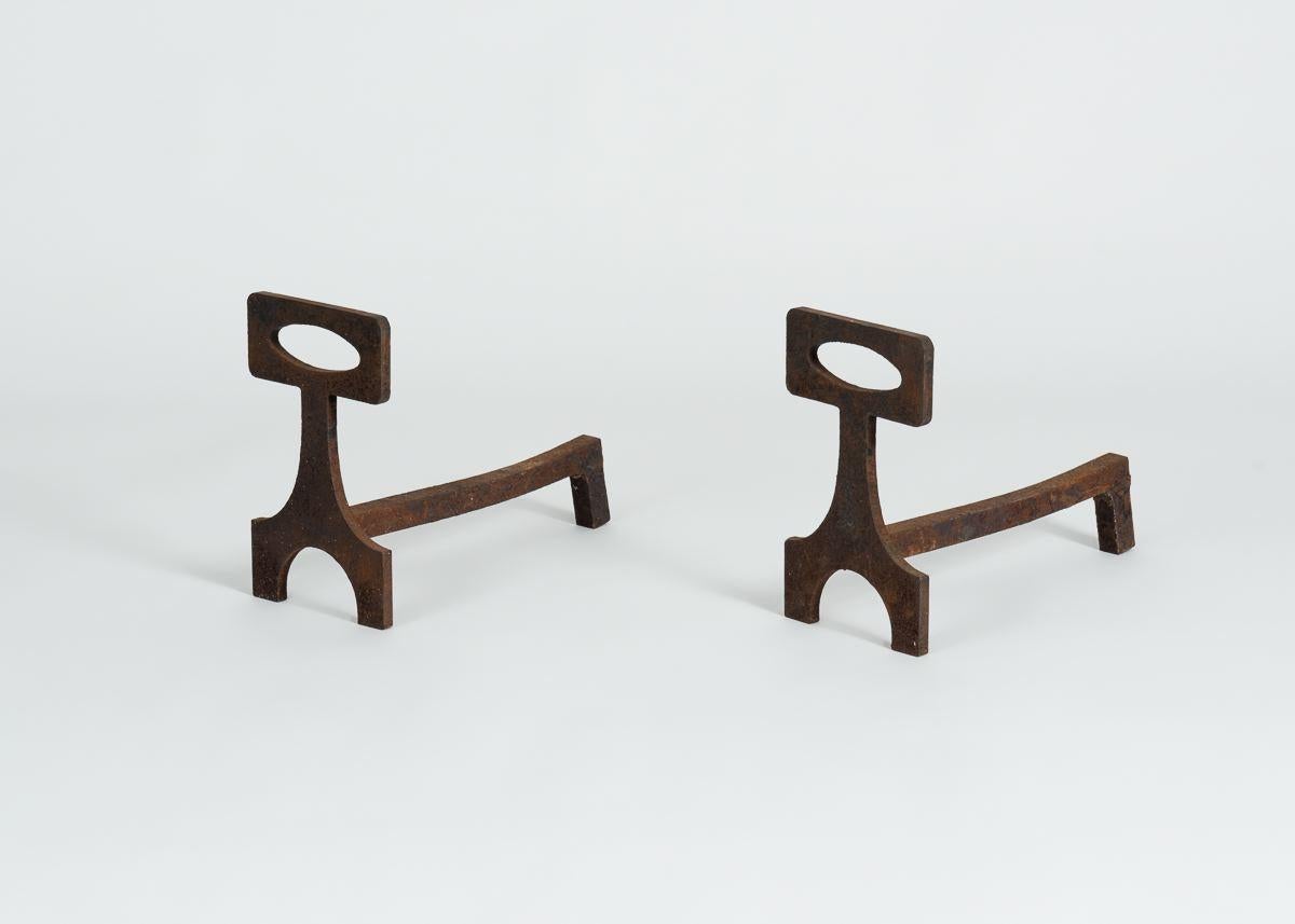 Unknown Pair of Geometric Andirons, Mid-20th Century