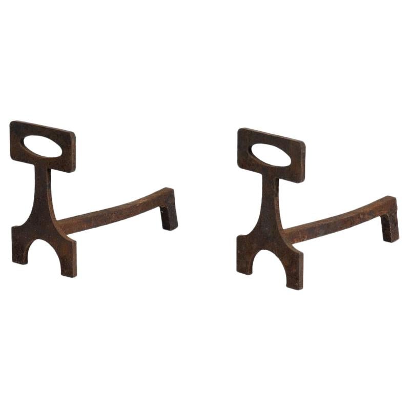 Pair of Geometric Andirons, Mid-20th Century