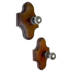 Pair of Geometric Art Deco Wall Lights, Carved brown wood, France, 1960s