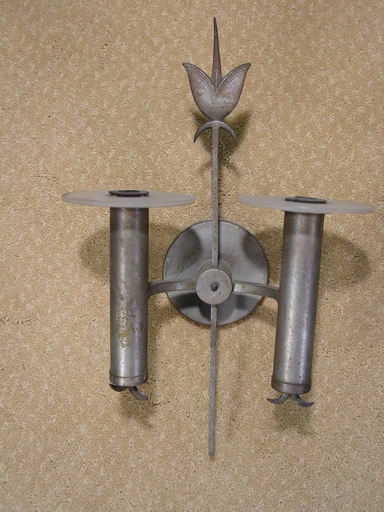 Pair of Geometric Art Deco Wall Sconces In Excellent Condition In Van Nuys, CA