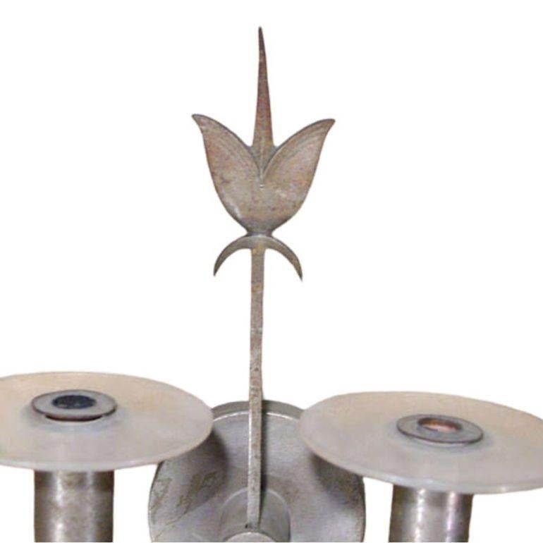 Spelter Pair of Geometric Art Deco Wall Sconces For Sale