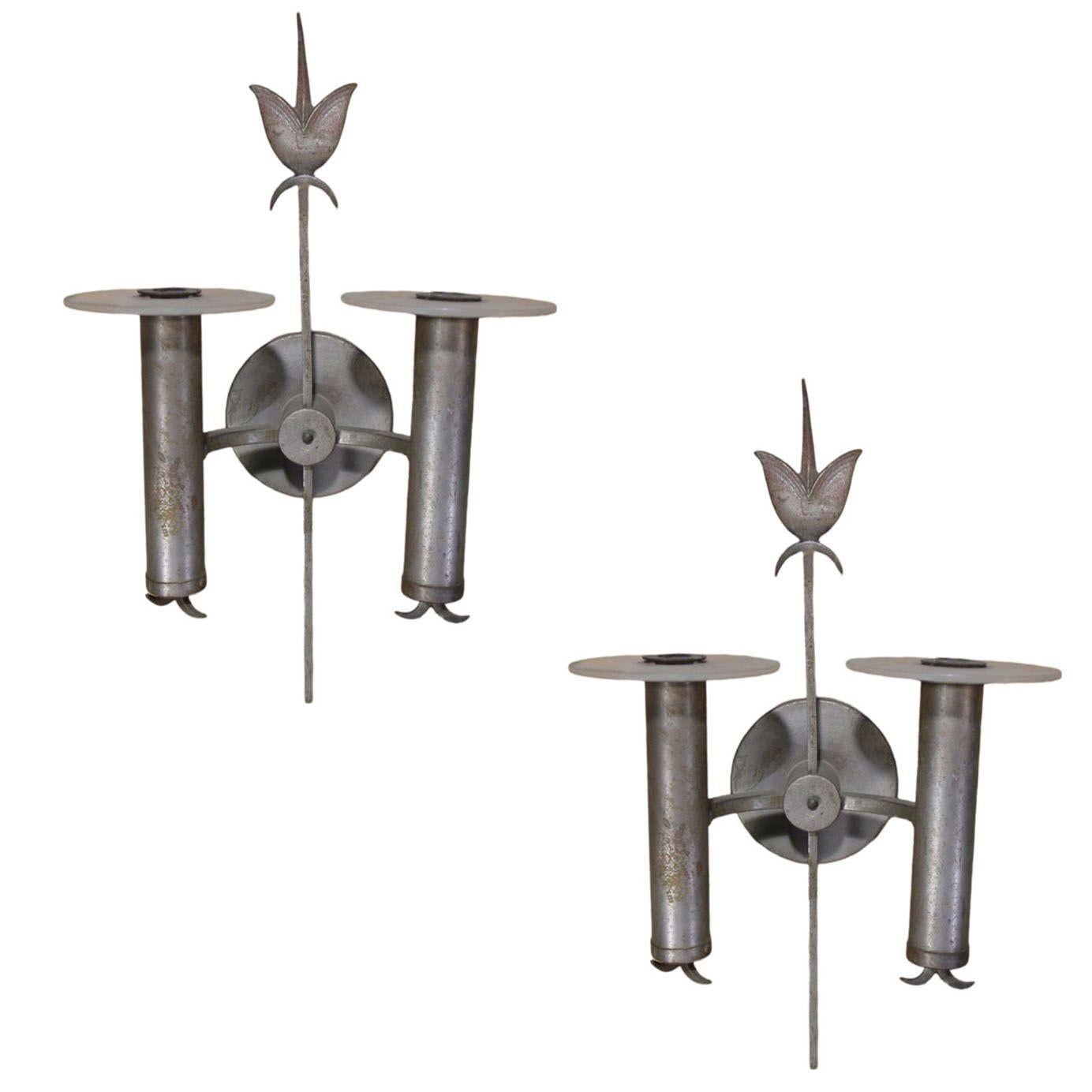 Pair of Geometric Art Deco Wall Sconces For Sale