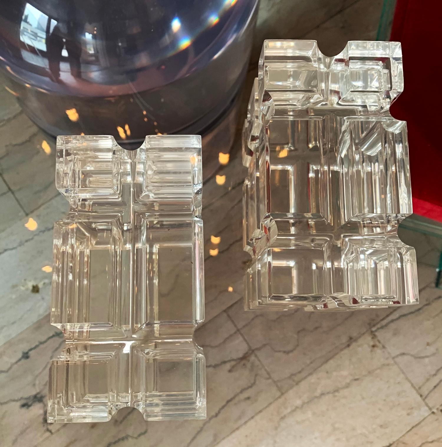American Pair of Geometric Bookends in Lucite by Amparo Calderon Tapia for Cain Modern For Sale