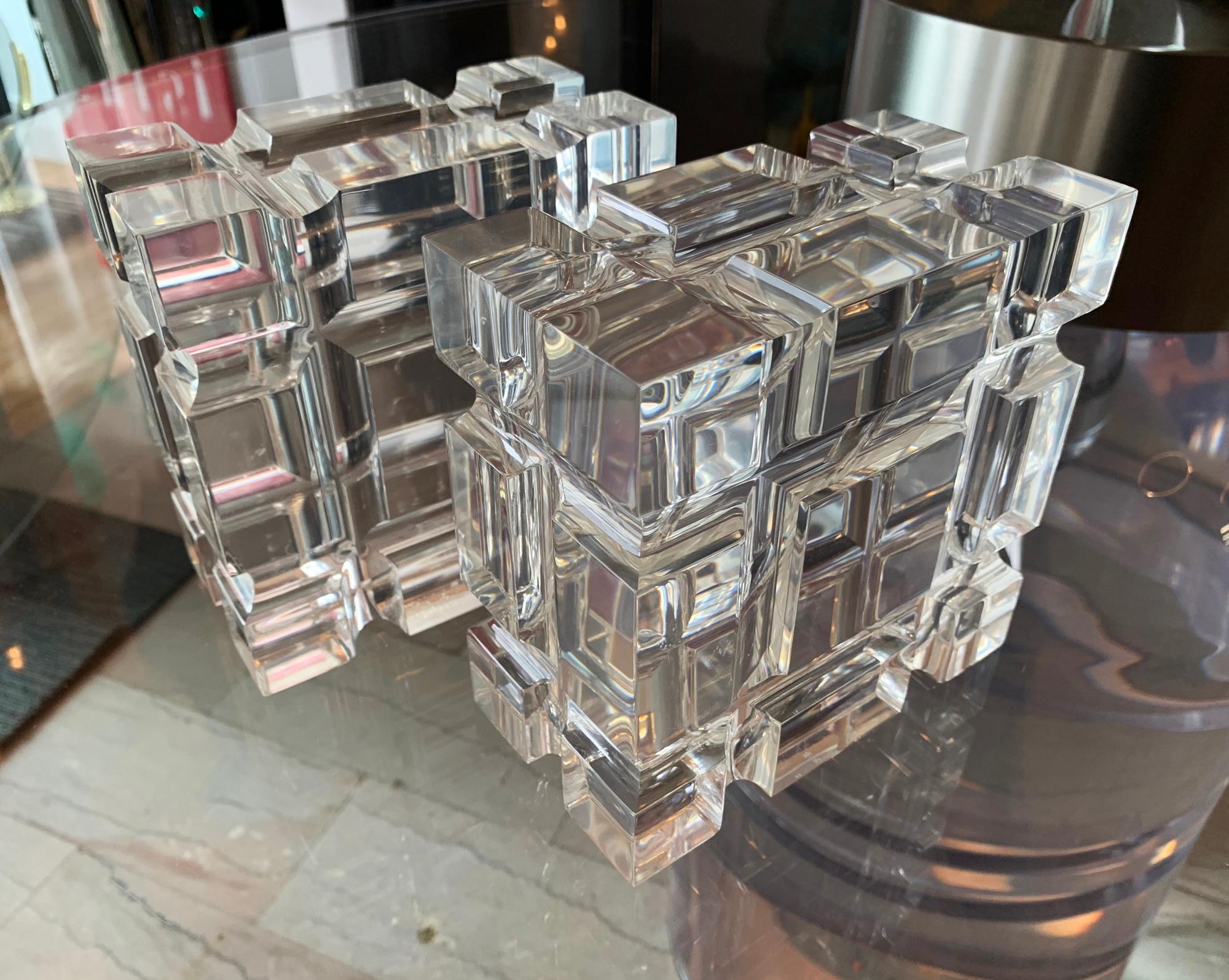 Contemporary Pair of Geometric Bookends in Lucite by Amparo Calderon Tapia for Cain Modern For Sale