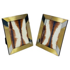 Pair of Geometric Brass and Chrome Picture Frames, Italy, C. 1970s