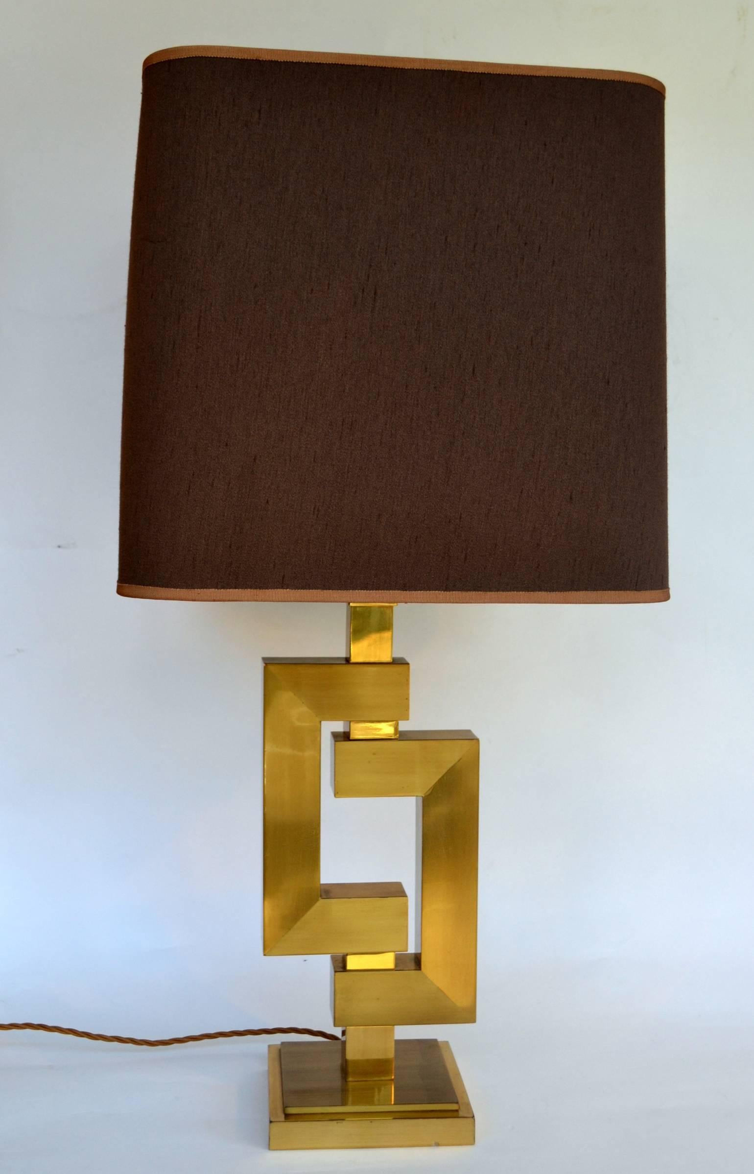 French Pair of Geometric Brass Table Lamps by Philippe Jean