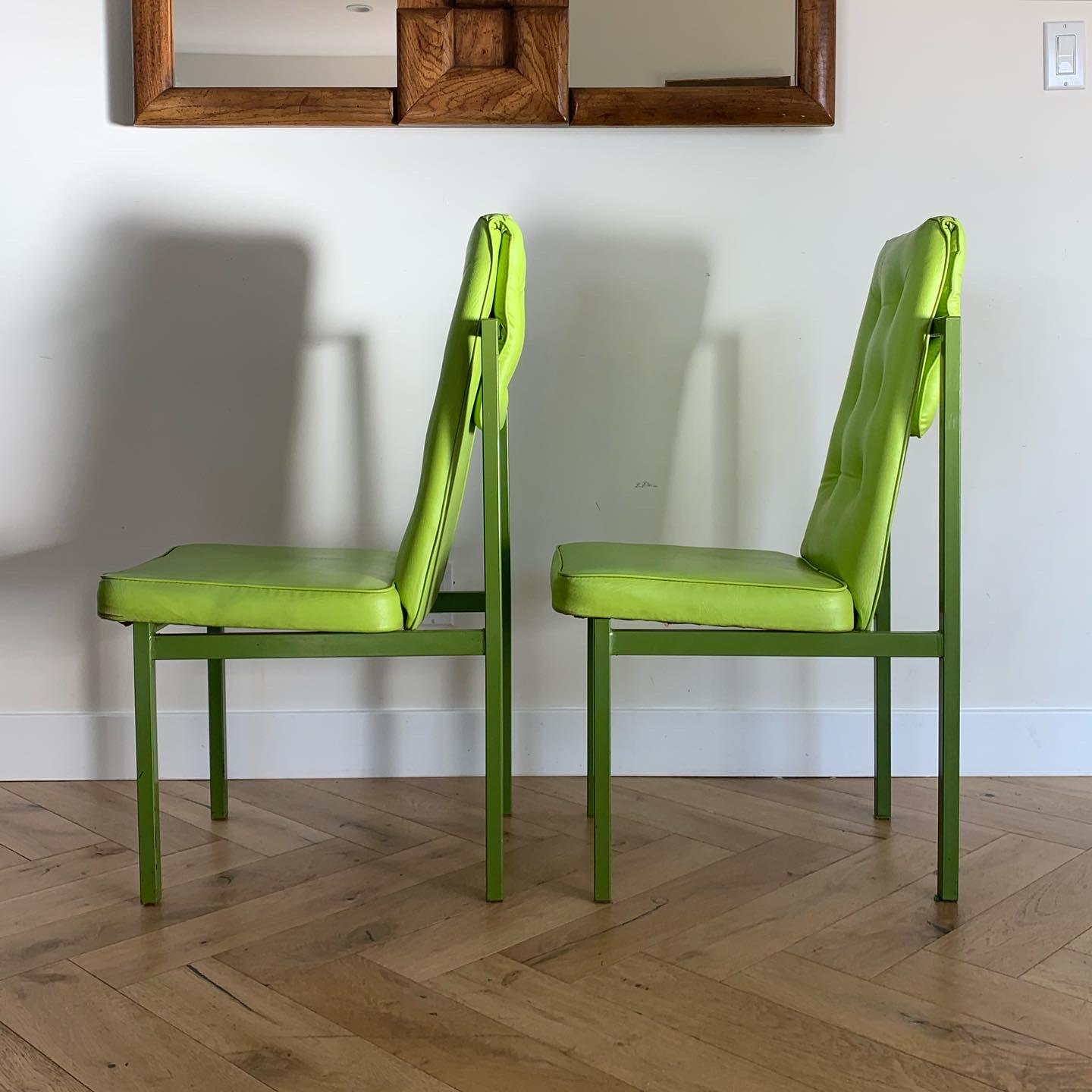 Pair of Geometric Chartreuse Cal-Style Accent Chairs, circa 1970s 1