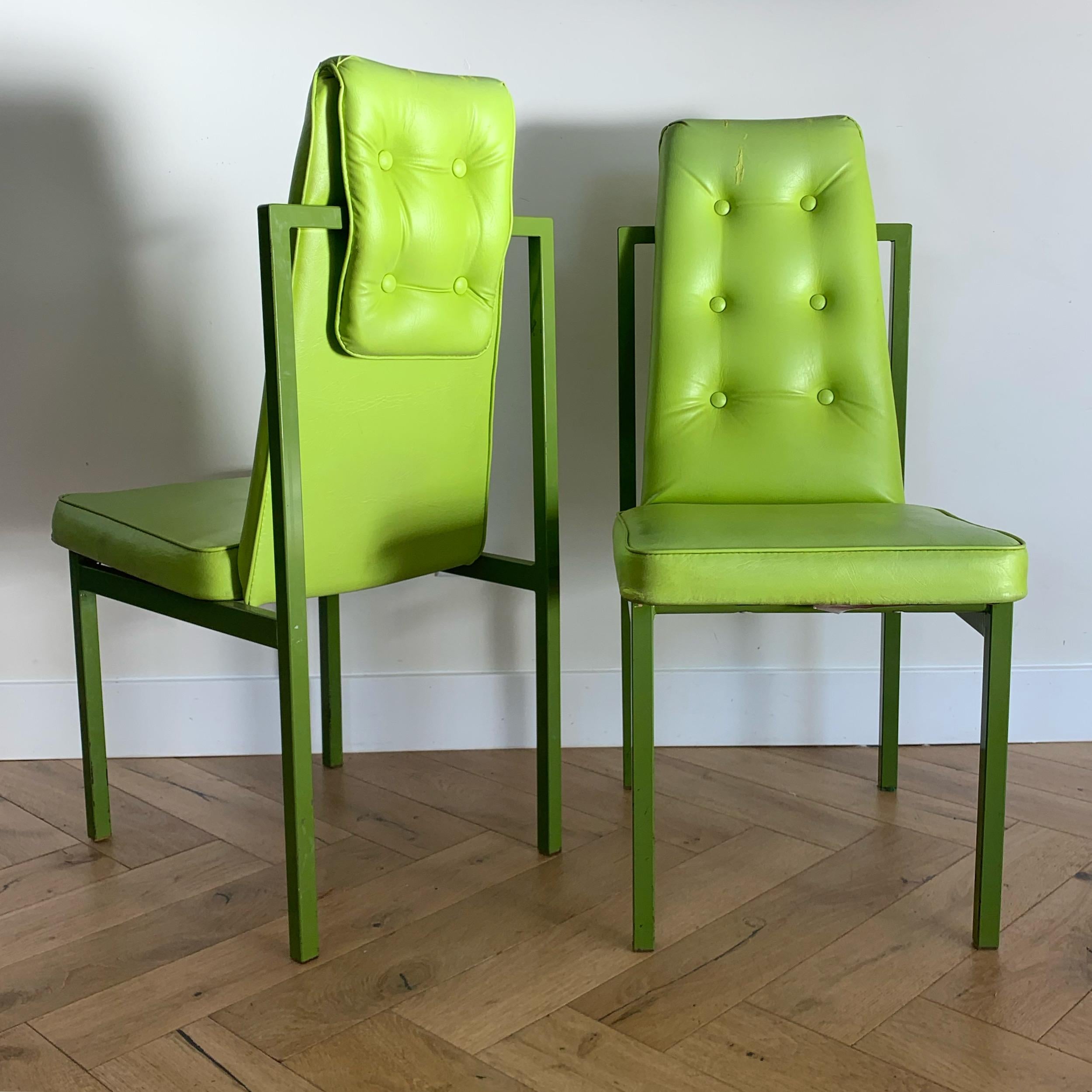 Pair of Geometric Chartreuse Cal-Style Accent Chairs, circa 1970s 3