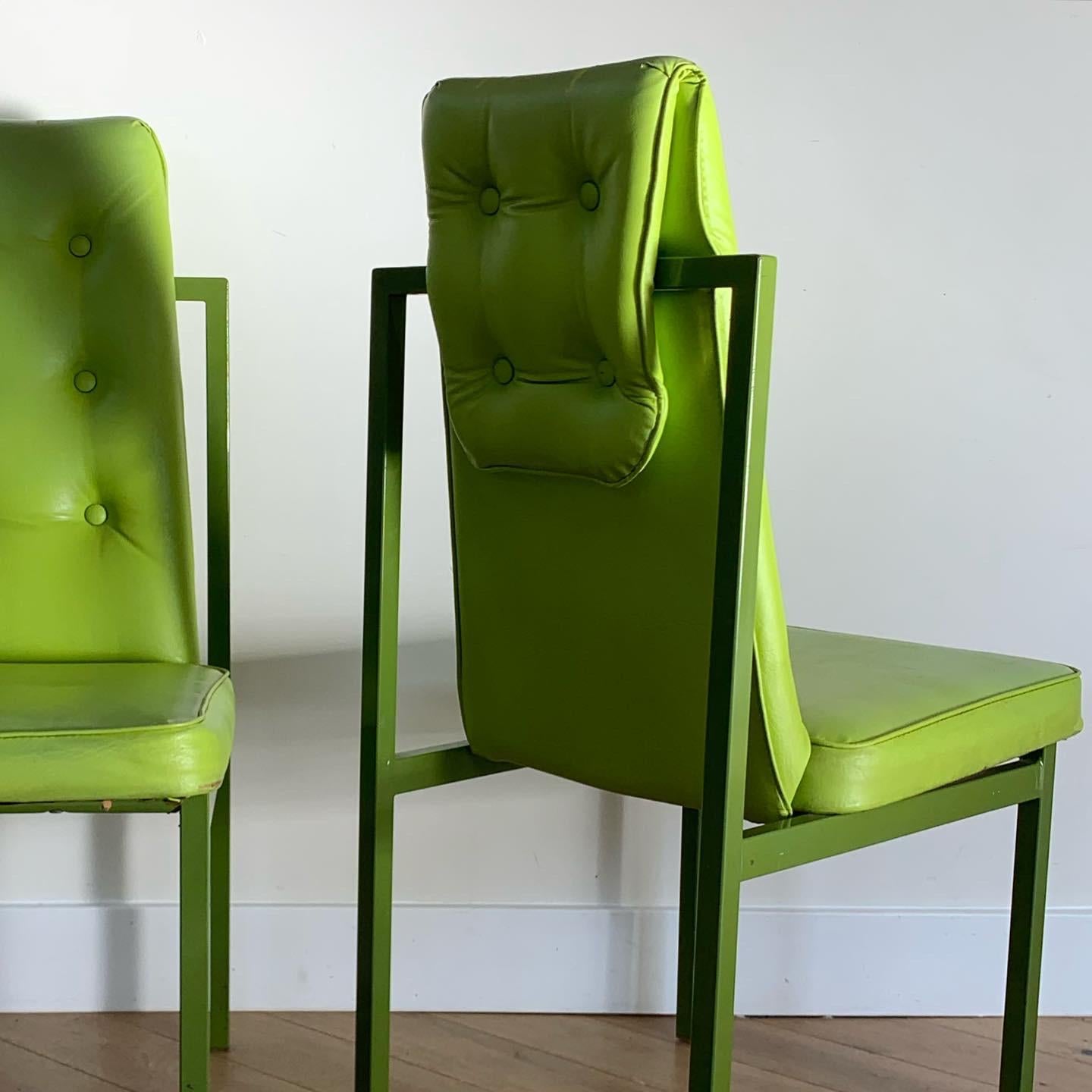 Pair of Geometric Chartreuse Cal-Style Accent Chairs, circa 1970s In Good Condition In View Park, CA