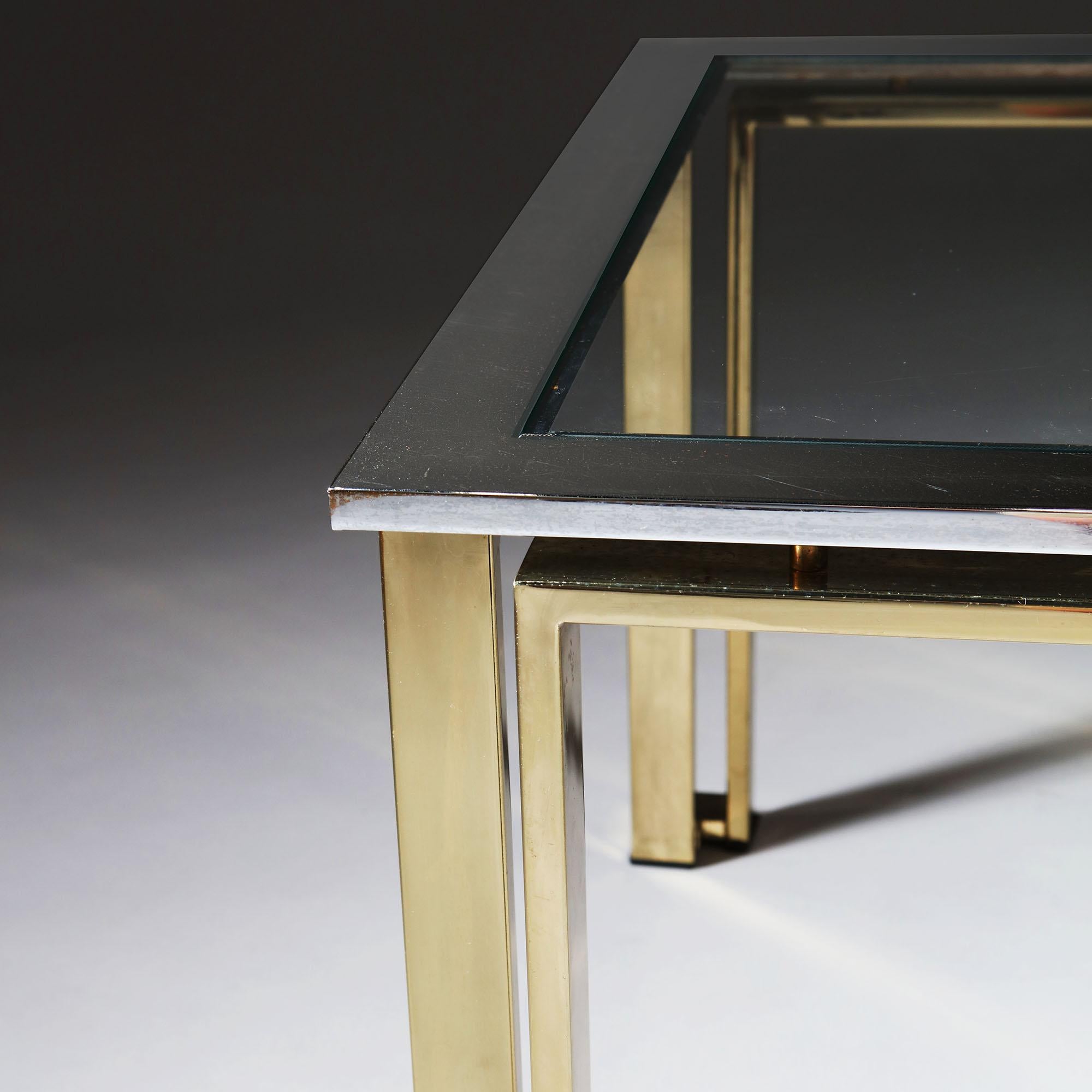 Italian Pair of Geometric Chrome and Brass Tables