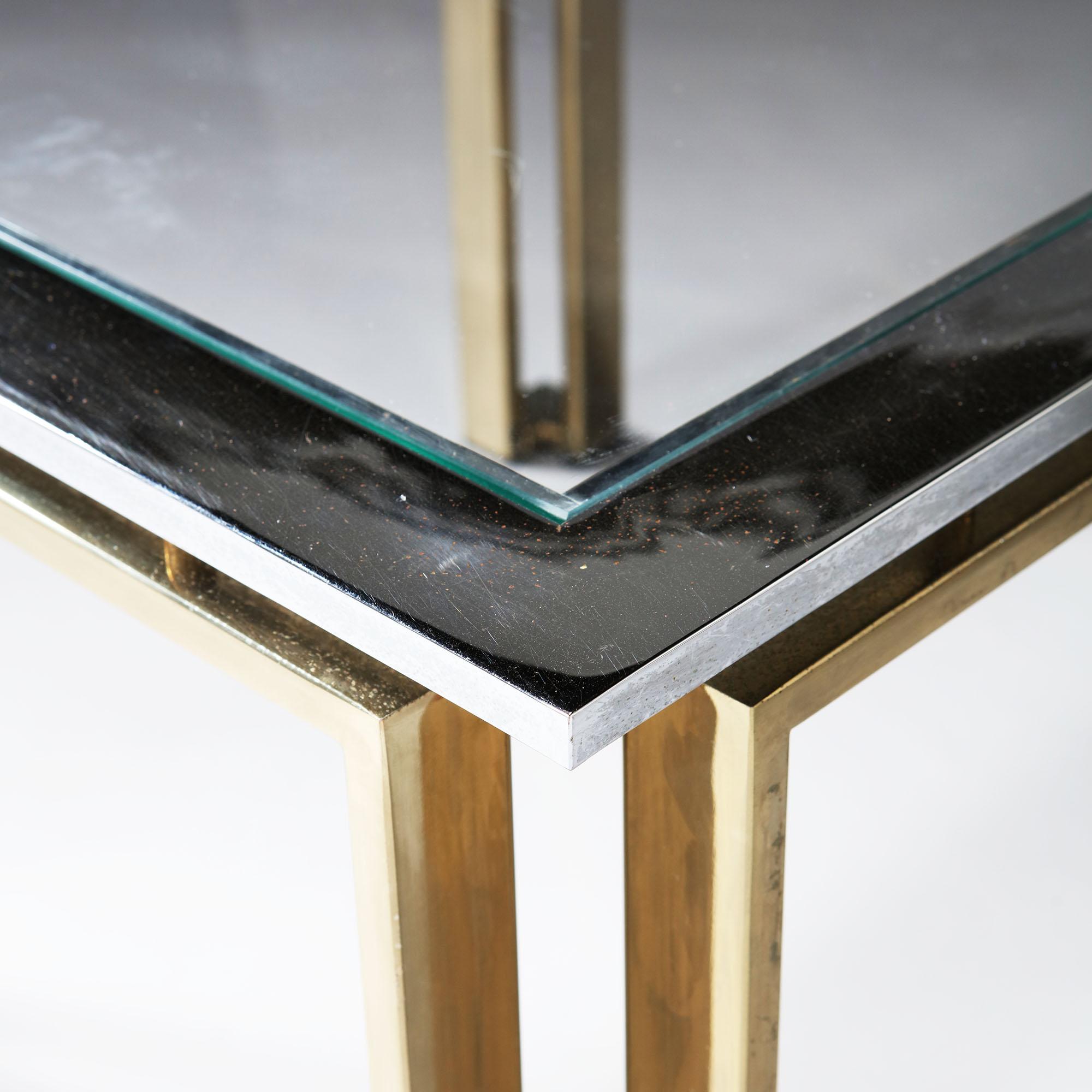 20th Century Pair of Geometric Chrome and Brass Tables