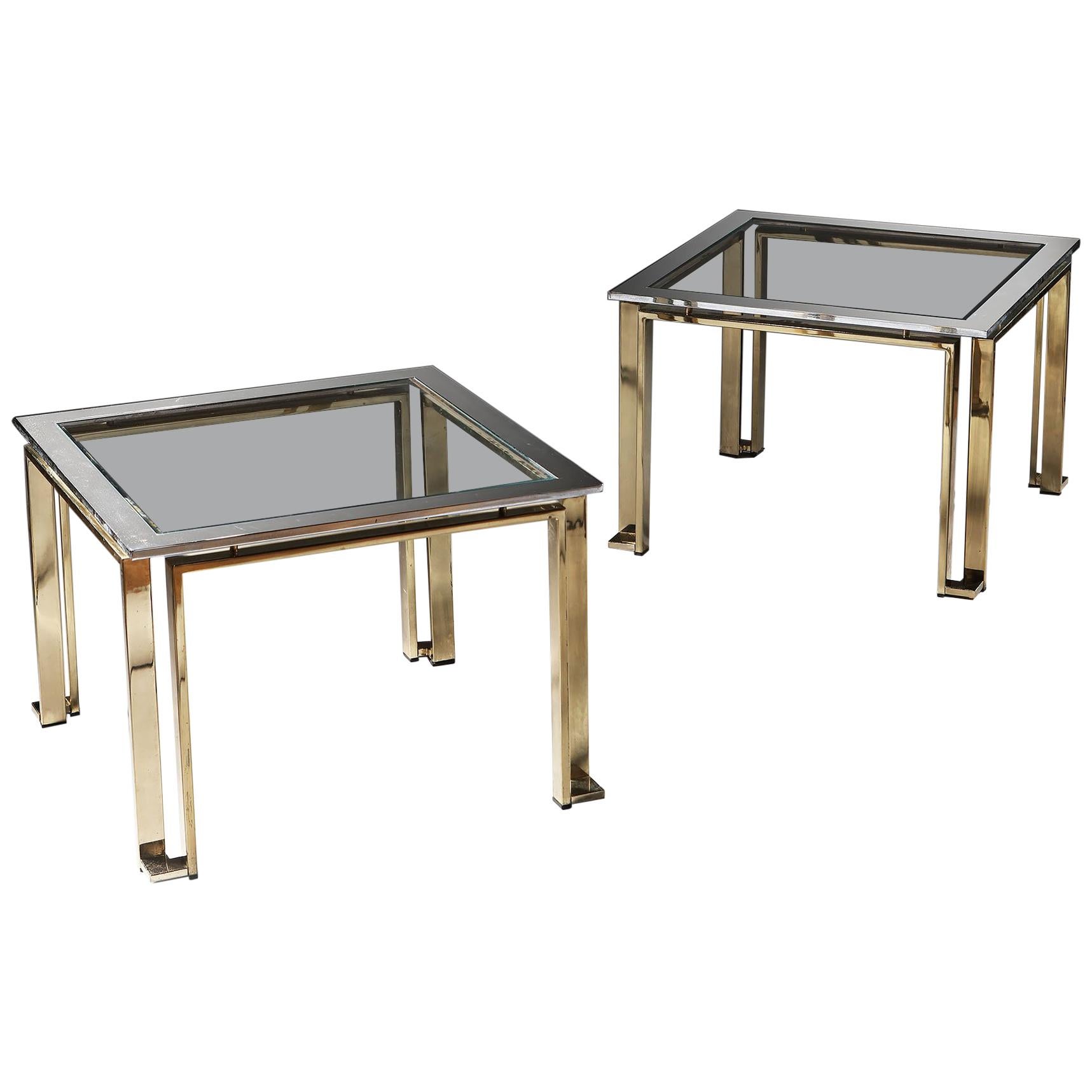 Pair of Geometric Chrome and Brass Tables