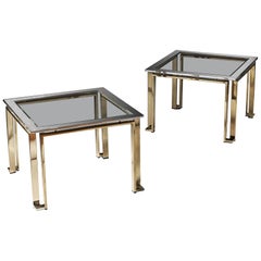 Pair of Geometric Chrome and Brass Tables