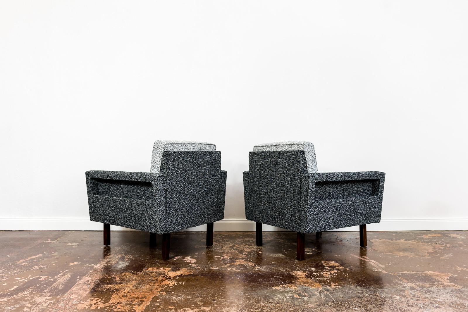 Fabric Pair Of Geometric Club Chairs, 1970s, Poland. For Sale