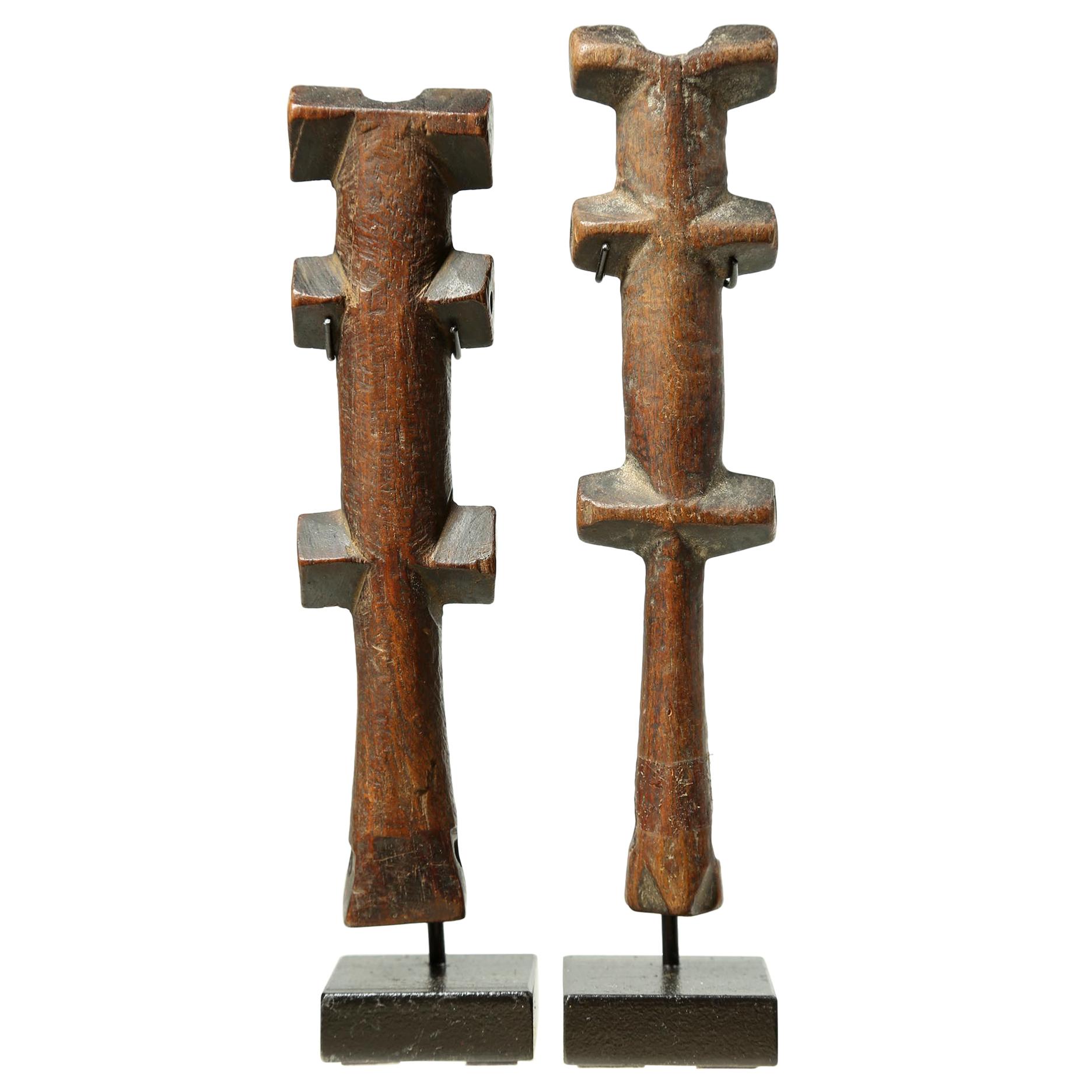Pair of Geometric Flutes from Africa, Early 20th Century Great Modern Forms For Sale