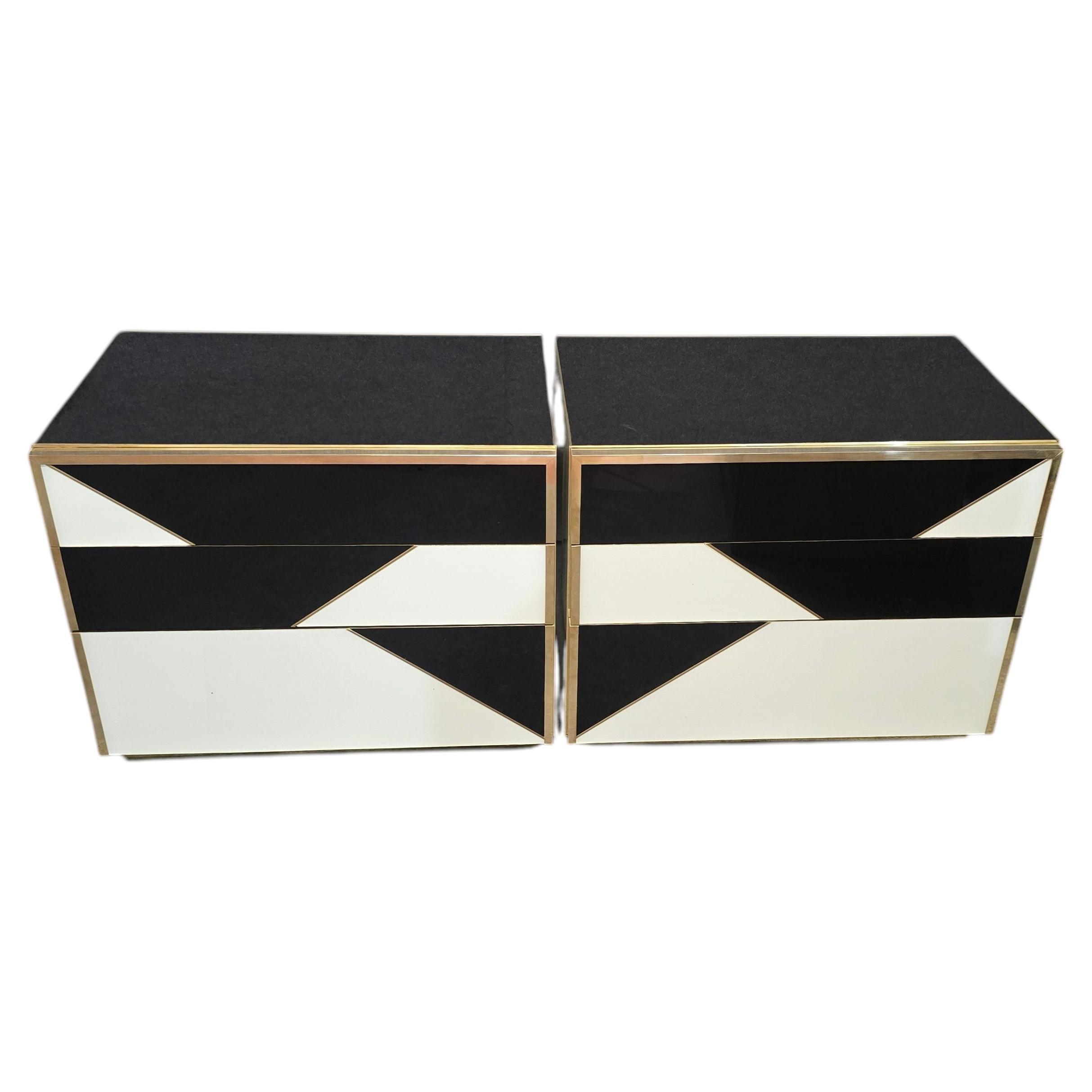 Customizable Geometric Nightstands in Birch Wood, Glass, and Brass
