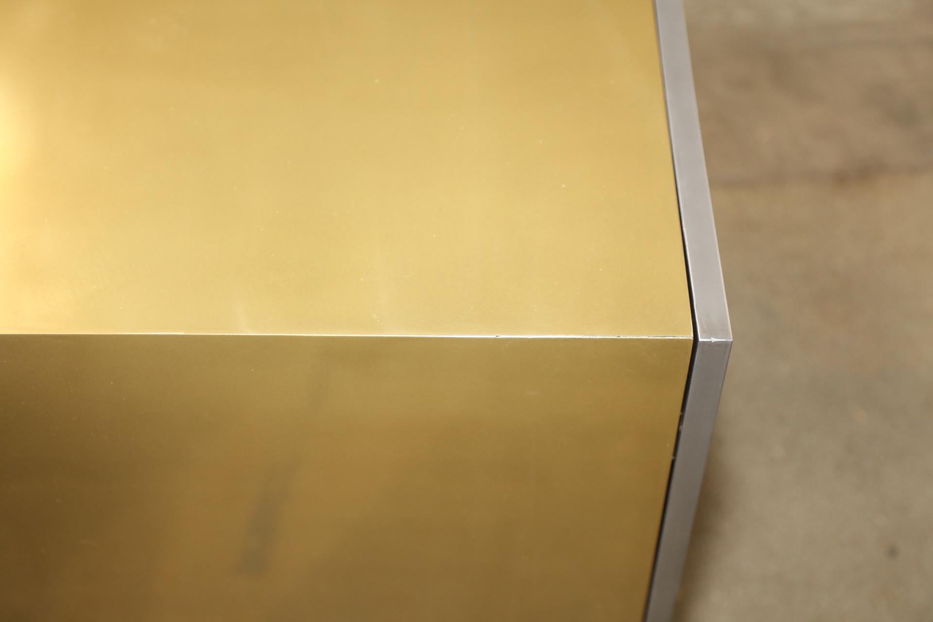 Pair of Geometric Handled Stainless and Brass Nightstands 2