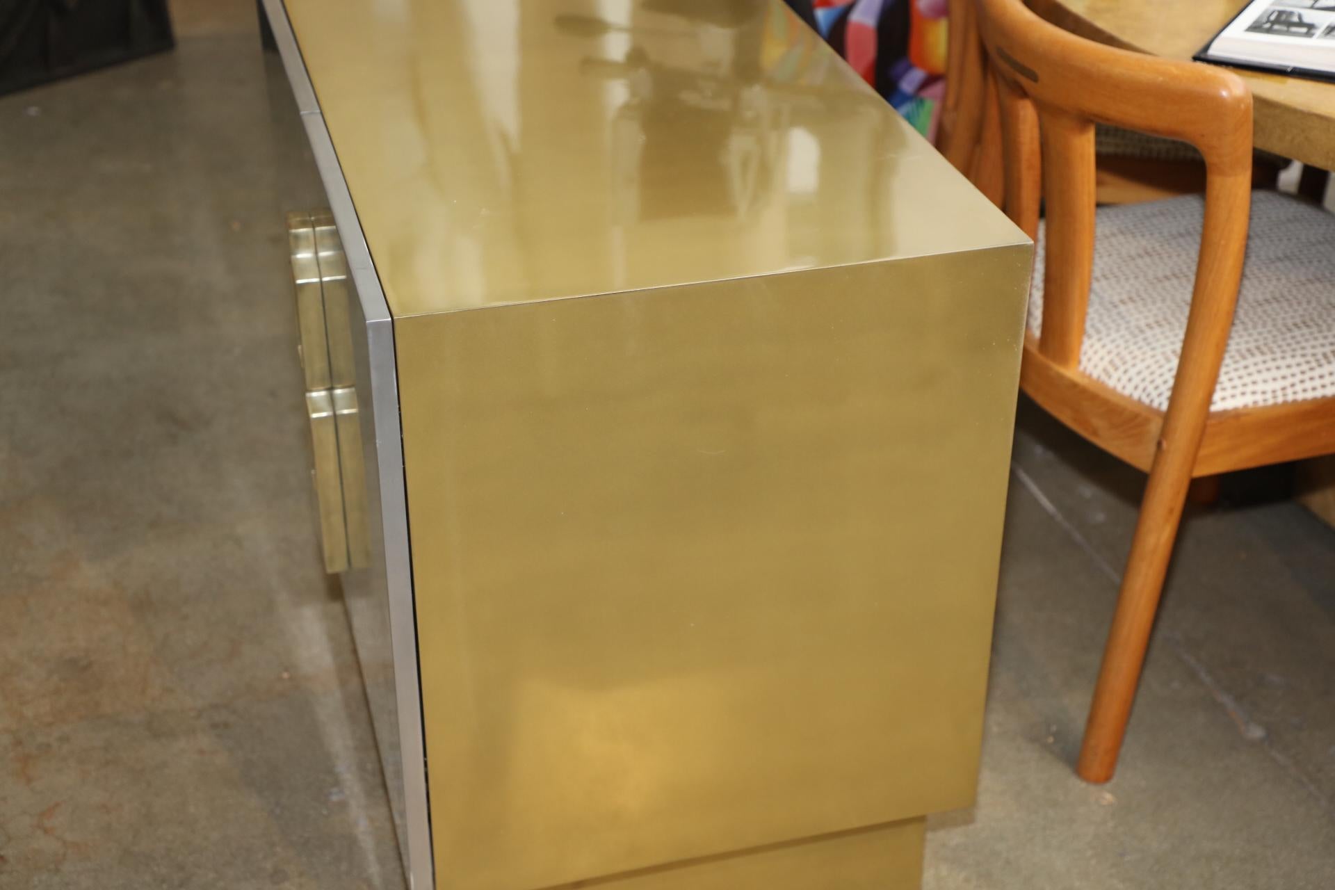 Pair of Geometric Handled Stainless and Brass Nightstands 4