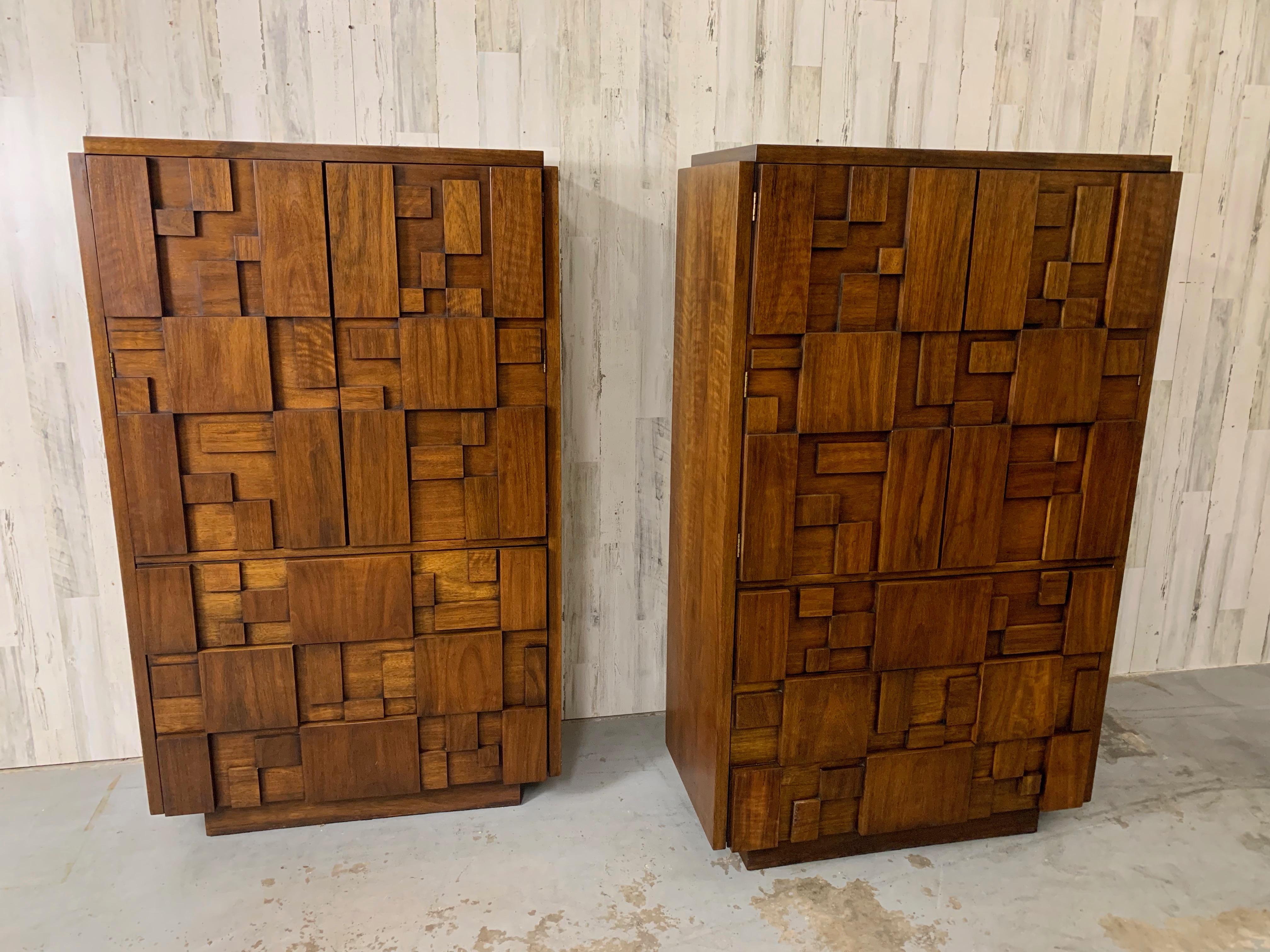 Pair of Geometric Highboy Dressers In Good Condition In Denton, TX