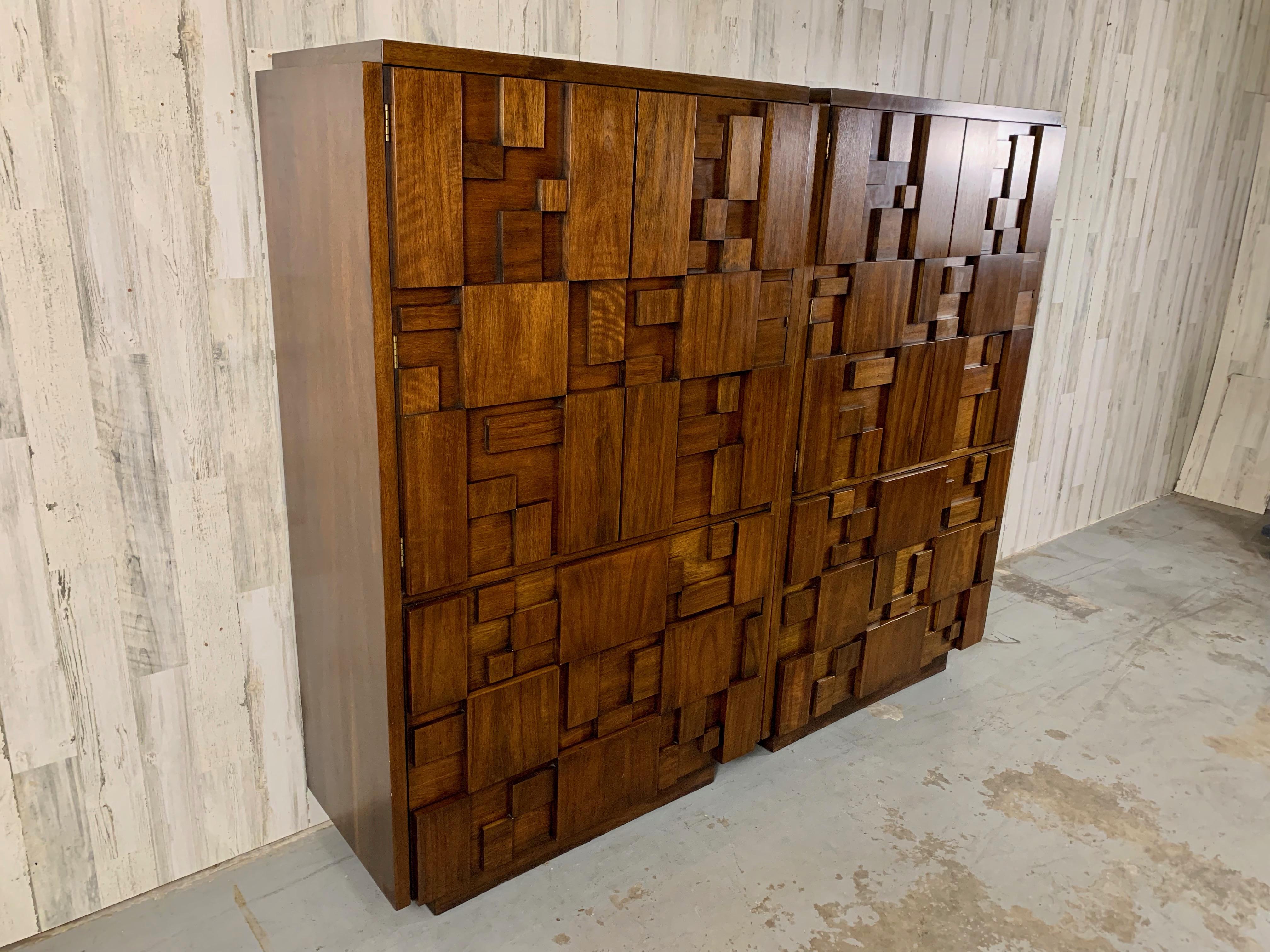 20th Century Pair of Geometric Highboy Dressers