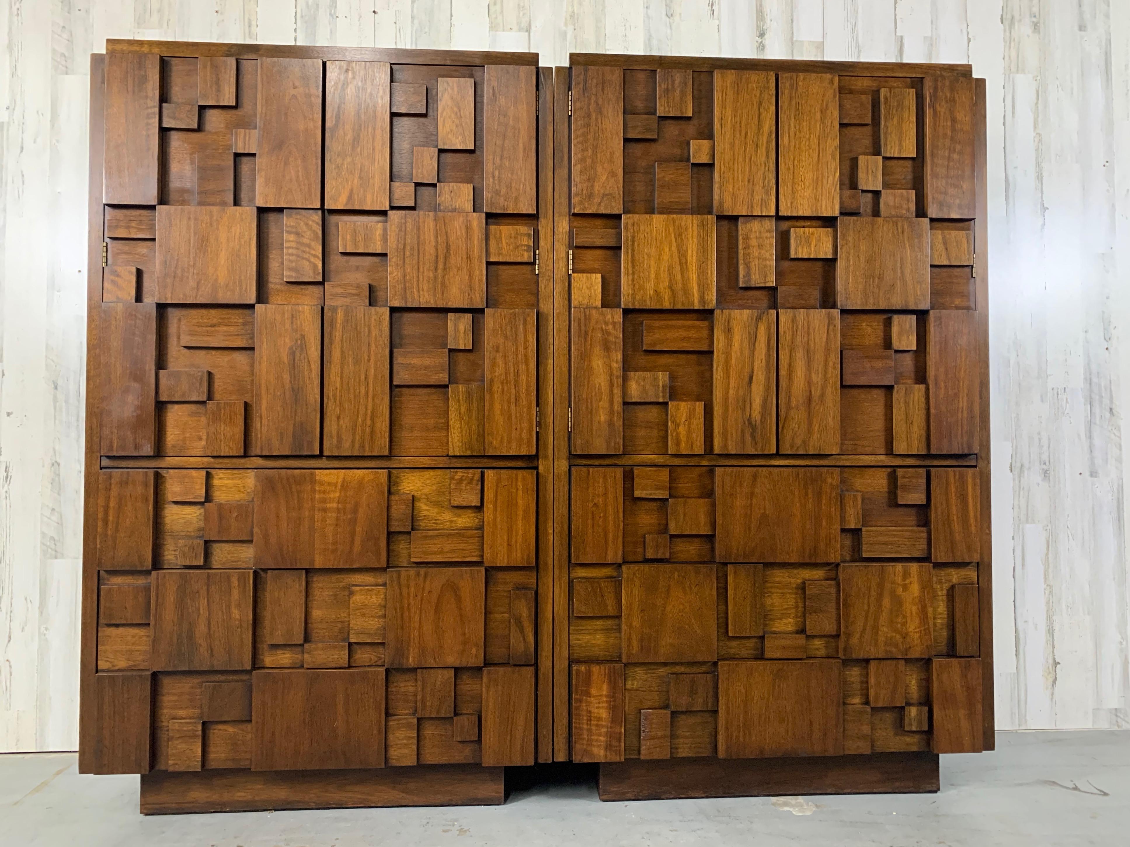Walnut Pair of Geometric Highboy Dressers