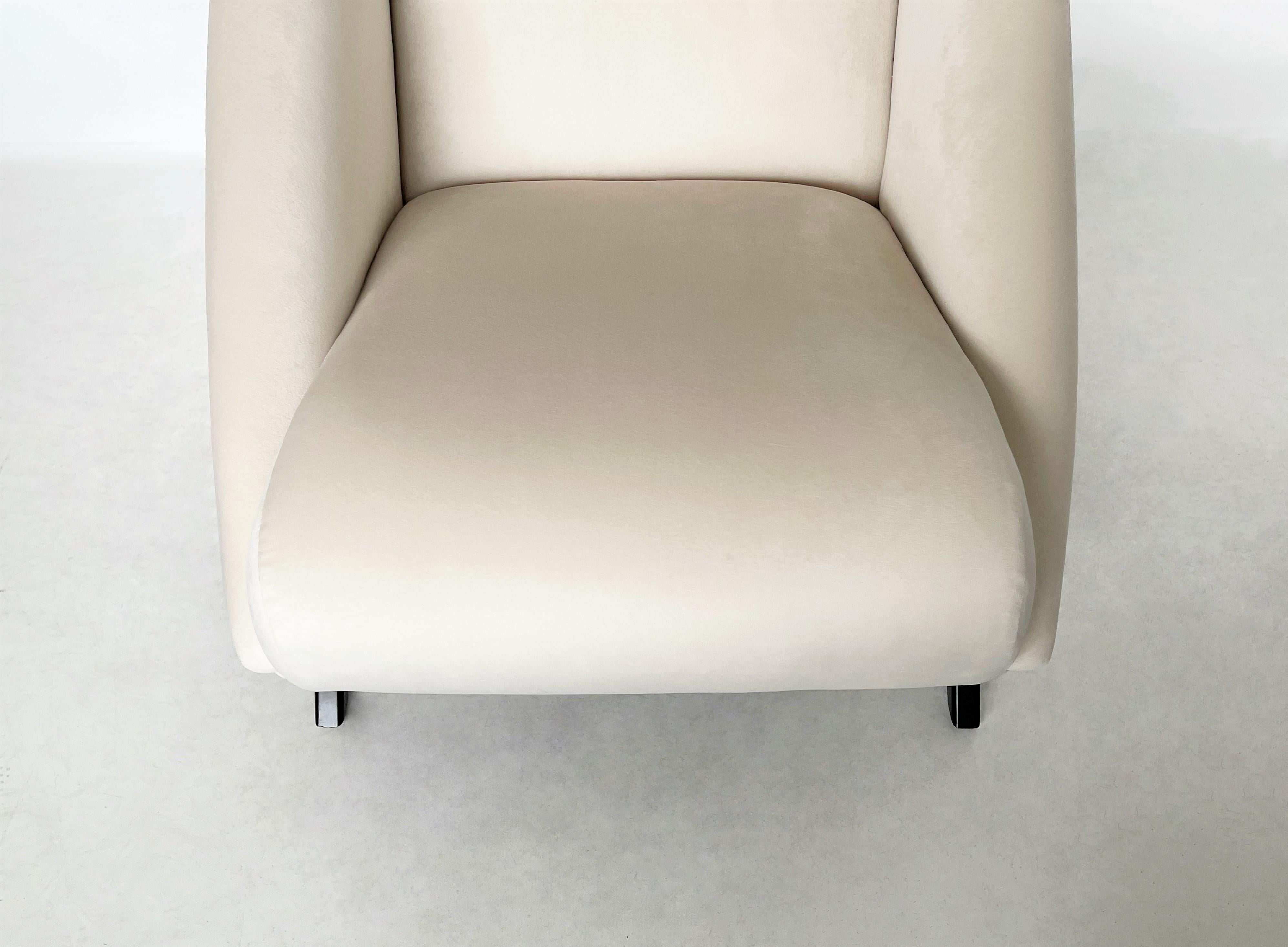 Velvet Pair of Geometric Italian Club or Lounge Chairs Attributed to Gio Ponti