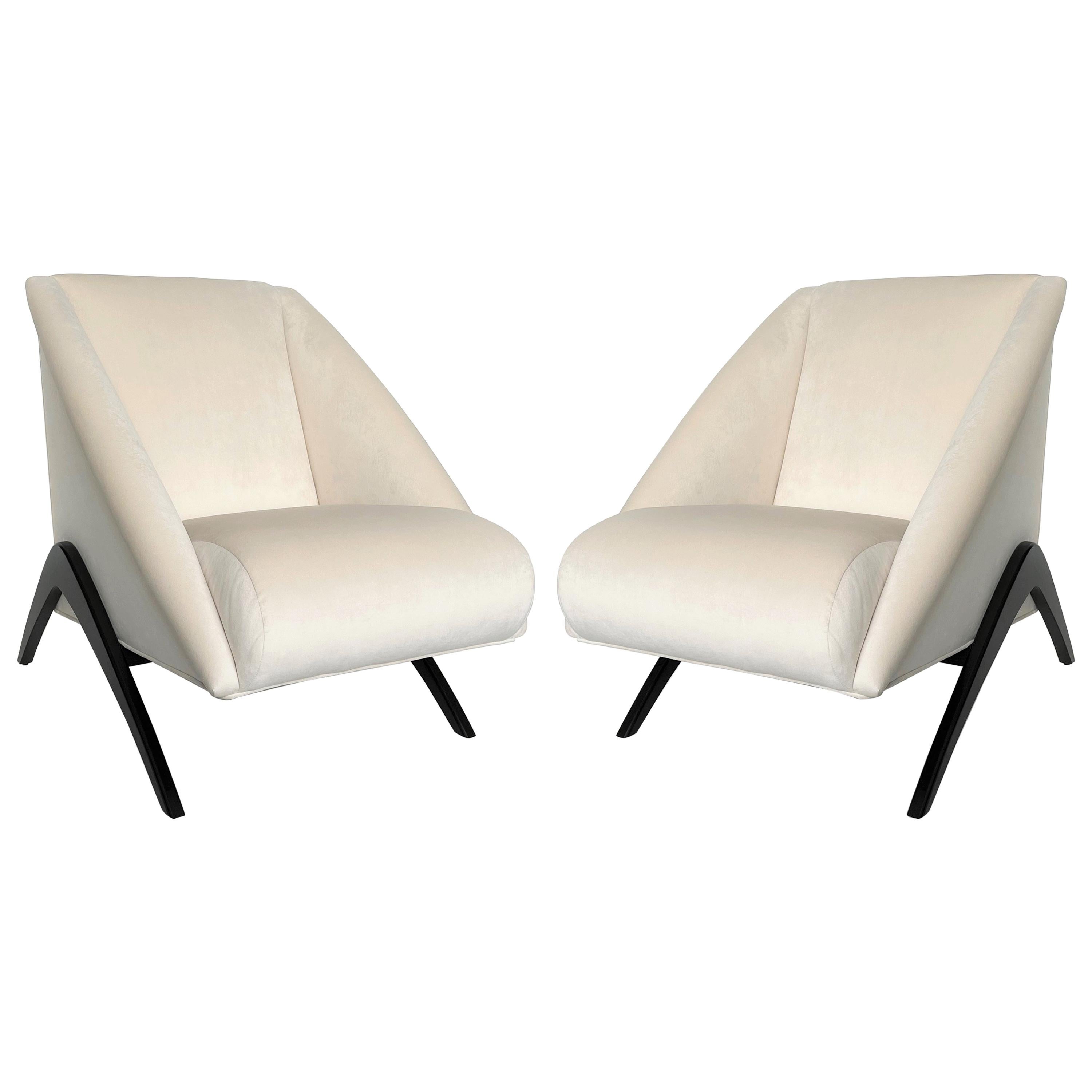 Pair of Geometric Italian Club or Lounge Chairs Attributed to Gio Ponti
