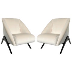 Pair of Geometric Italian Club or Lounge Chairs Attributed to Gio Ponti