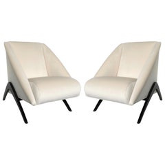 Pair of Geometric Italian Club or Lounge Chairs Attributed to Gio Ponti