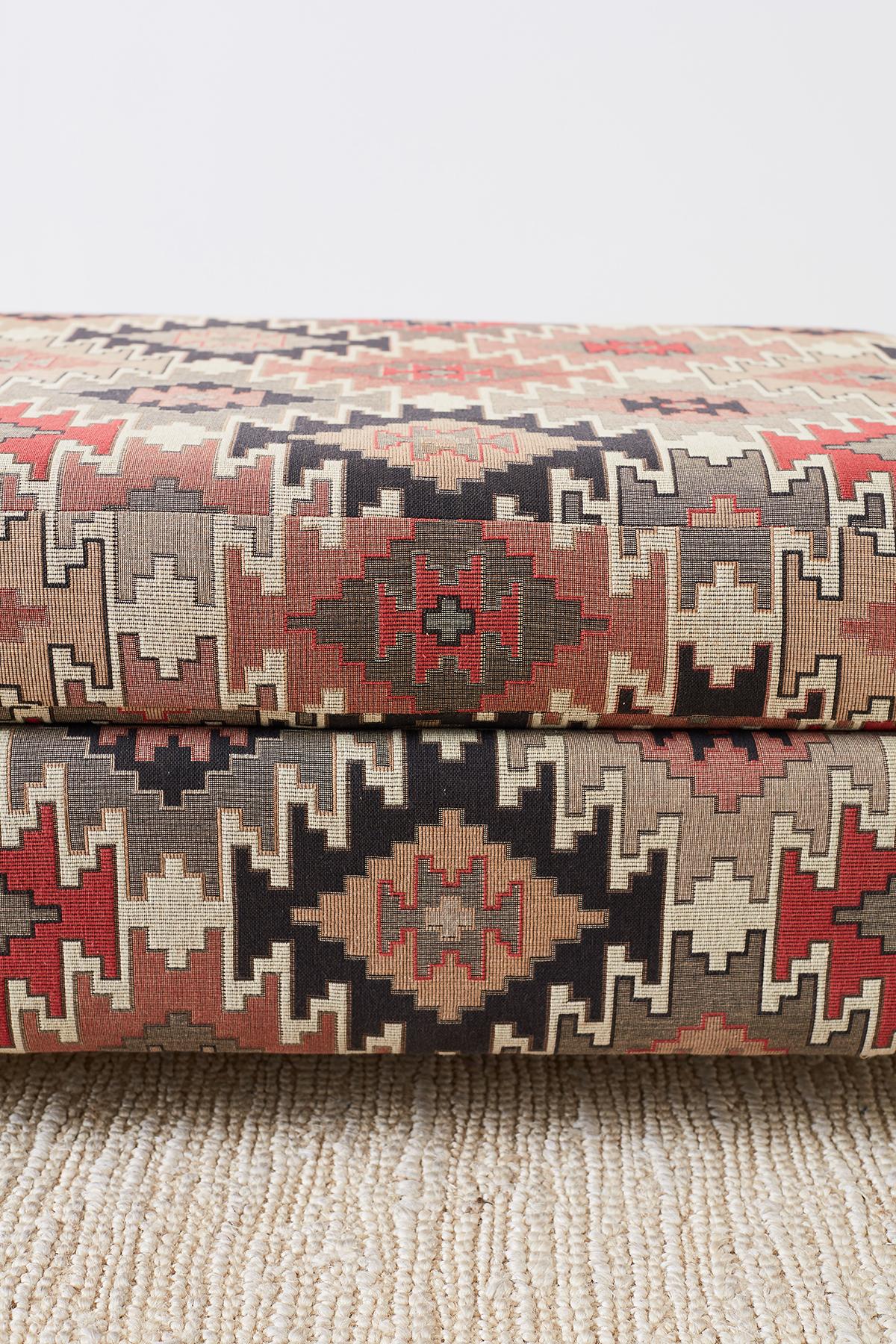 Pair of Geometric Kilim Style Upholstered Ottomans 4