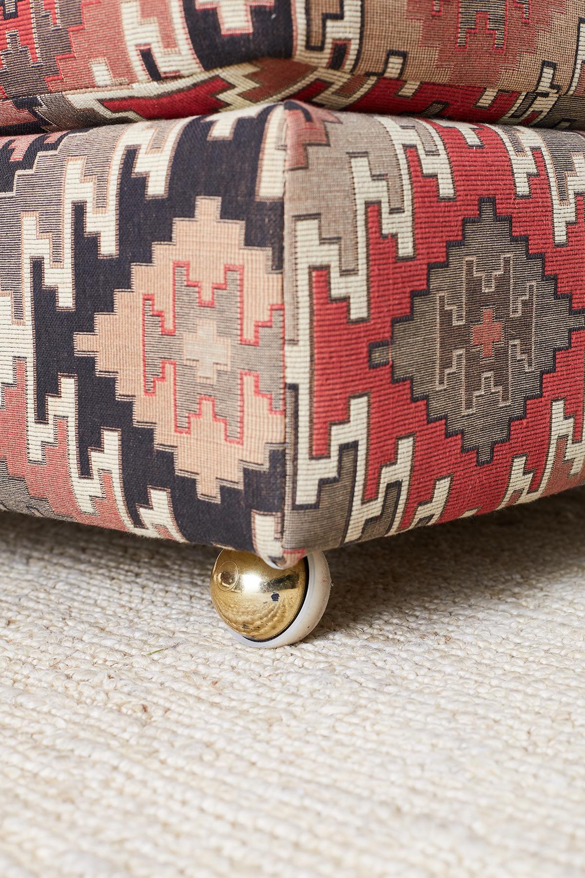 Pair of Geometric Kilim Style Upholstered Ottomans 6