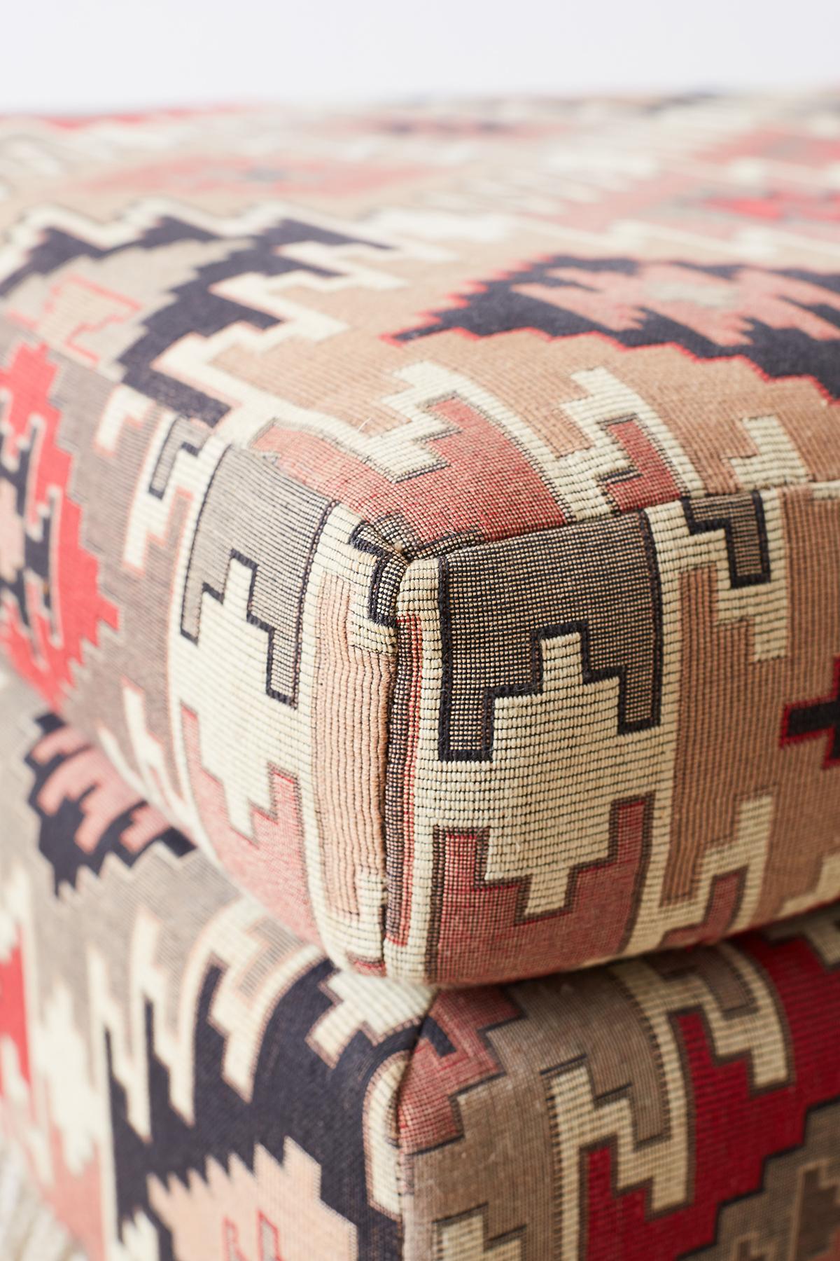 Pair of Geometric Kilim Style Upholstered Ottomans 8