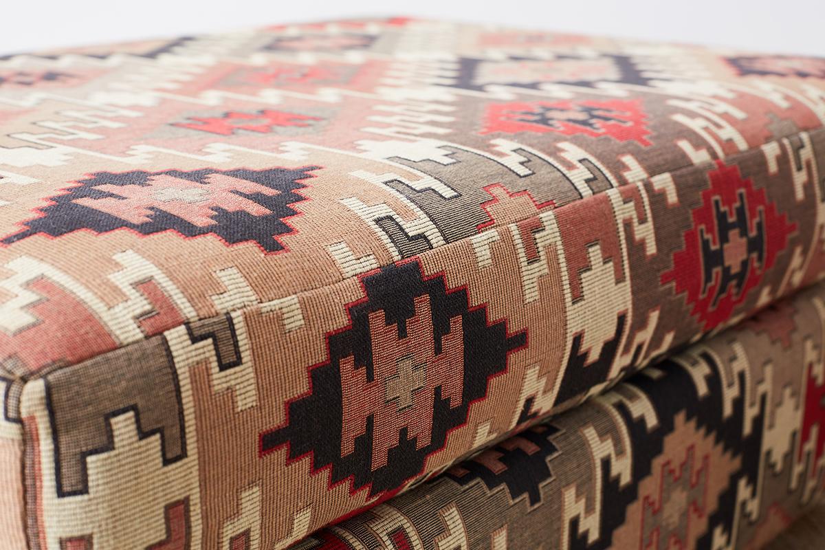 Pair of Geometric Kilim Style Upholstered Ottomans 9