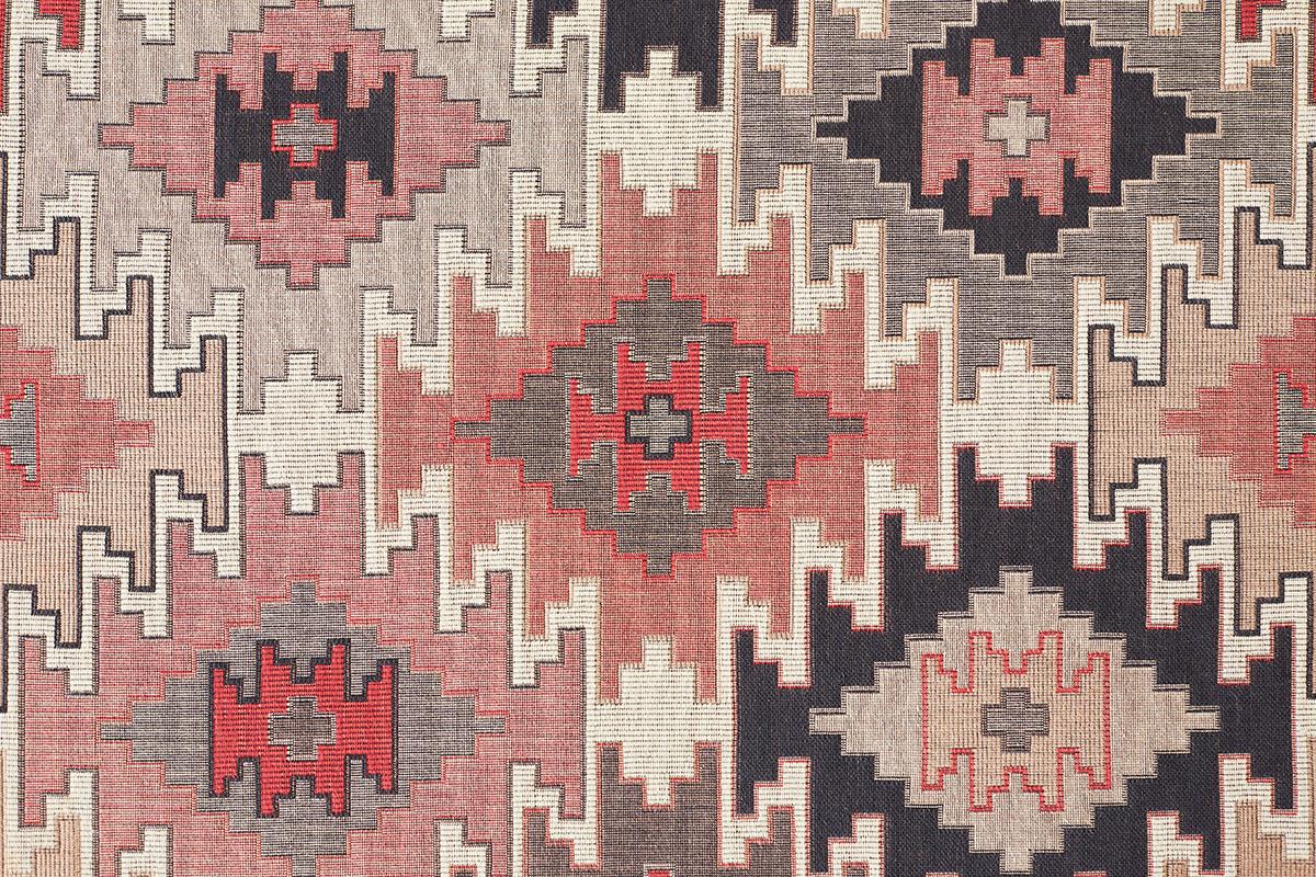 American Pair of Geometric Kilim Style Upholstered Ottomans