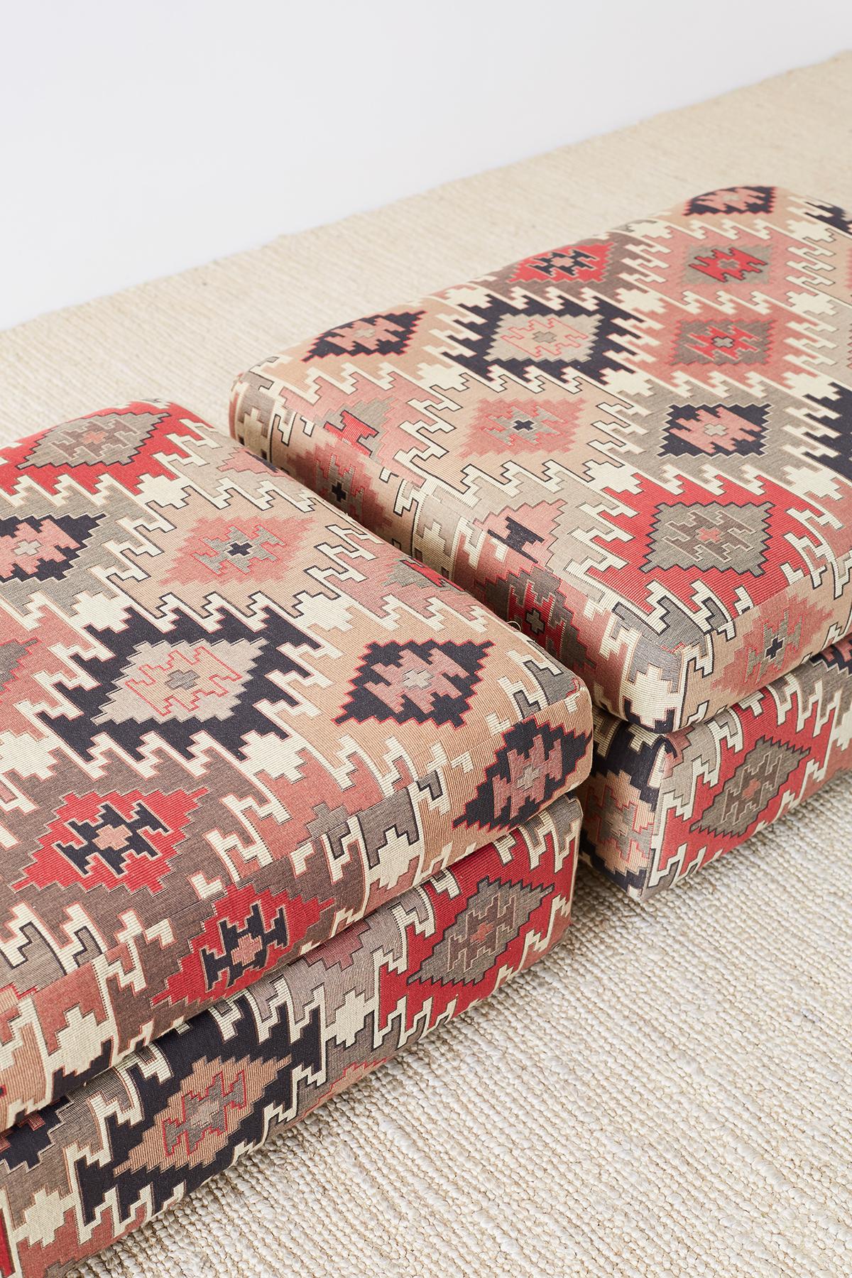 20th Century Pair of Geometric Kilim Style Upholstered Ottomans